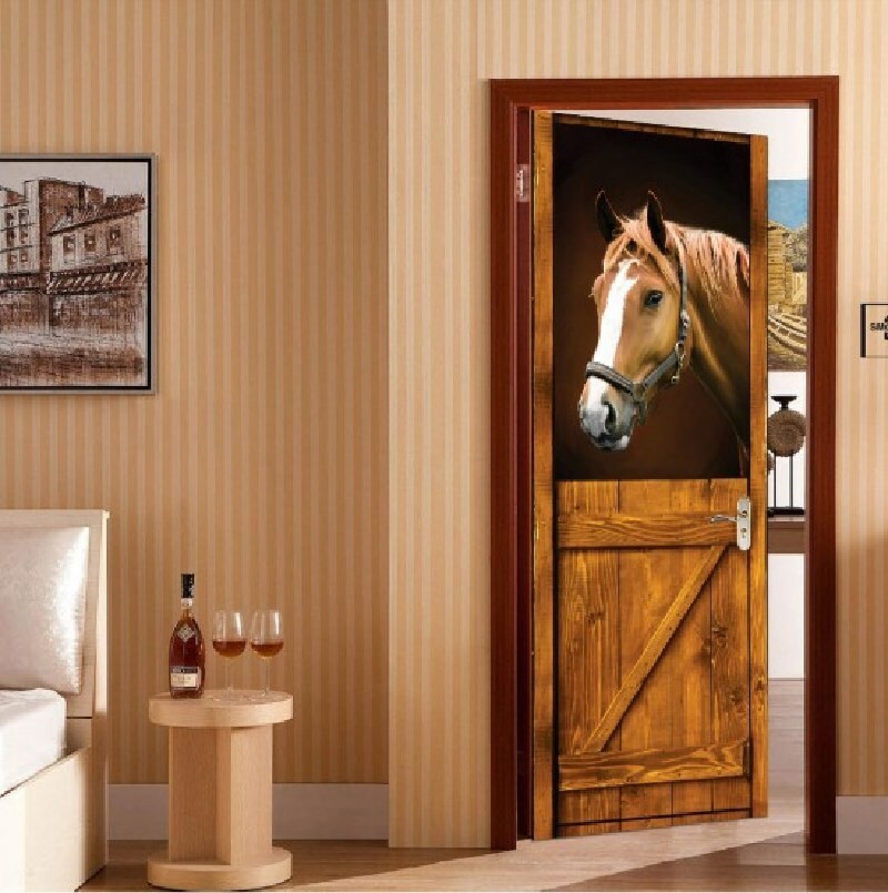 3D Ancient Rustic Barn Door Sticker Decal Self-adhesive Wrap Mural Home Decor