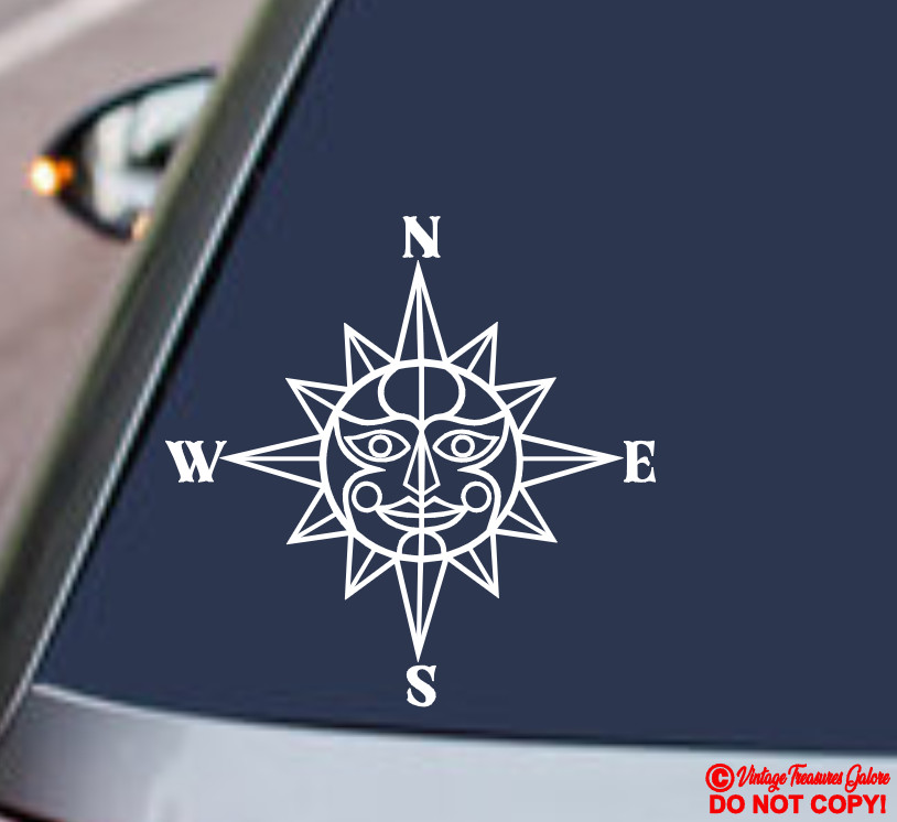 SUNFACE SUN-FATHER FACE COMPASS Vinyl Decal Sticker Window Bumper IN SPLENDOR
