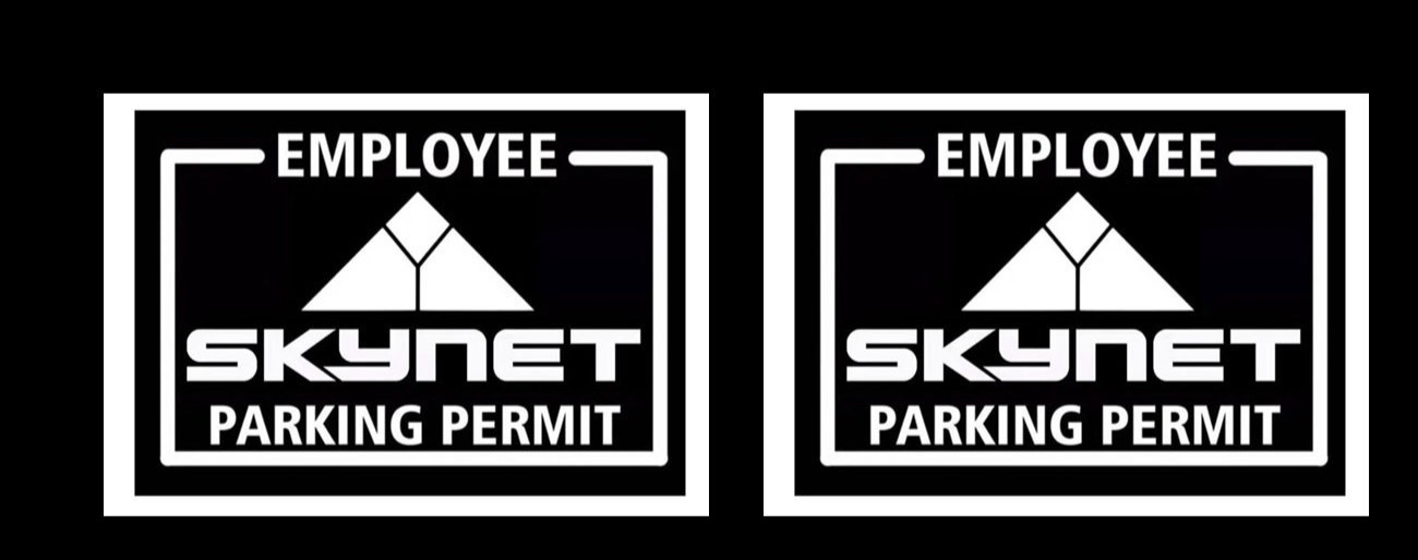 Skynet Employee Parking Permit Two 4″ Vehicles Window Door Cyberdyne Systems