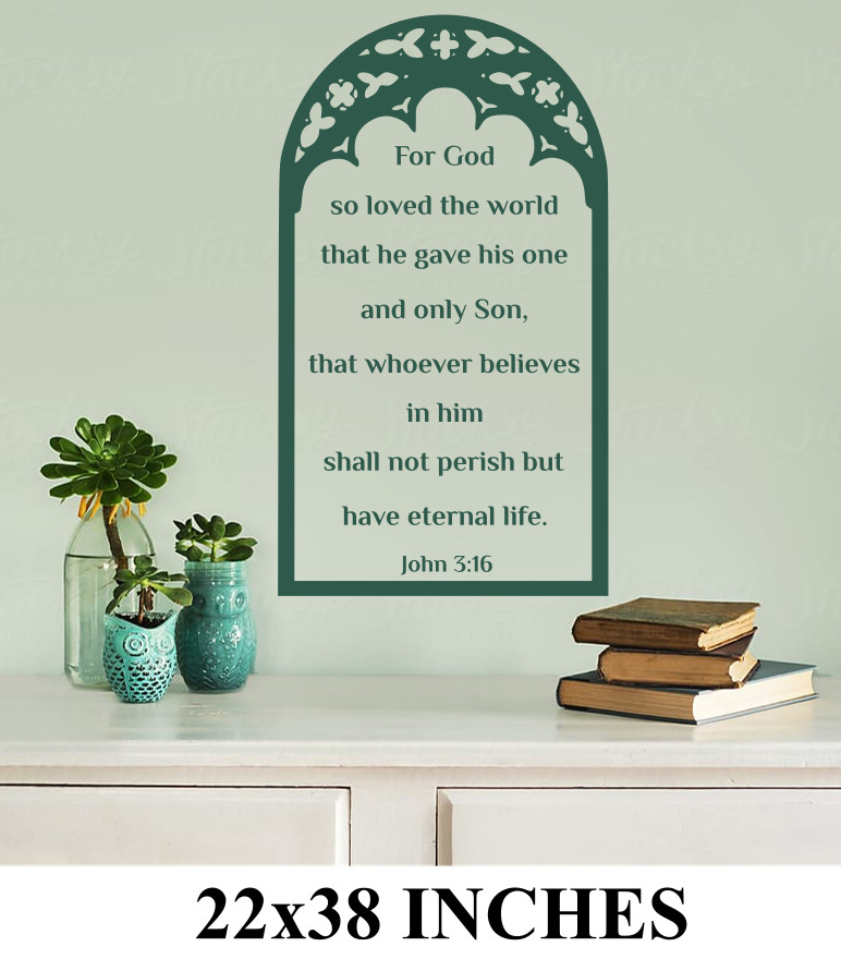 JOHN 3:16 RELIGIOUS LARGE WALL DECAL CUSTOM MADE COLOR CHOICES WINDOW SHAPE 38″