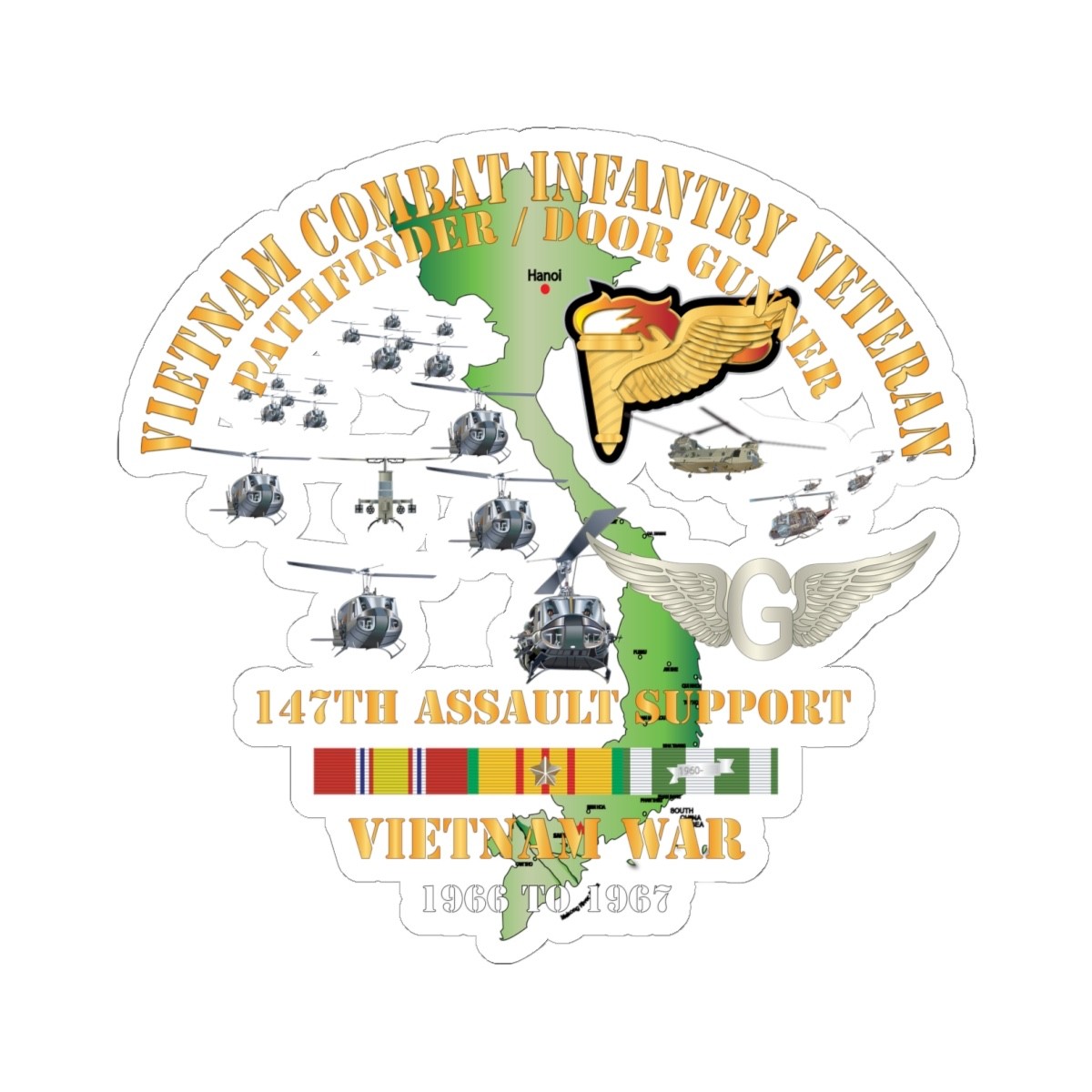 Kiss-Cut Stickers – Vietnam Combat Infantry Veteran – 147th Assault Support – Pa