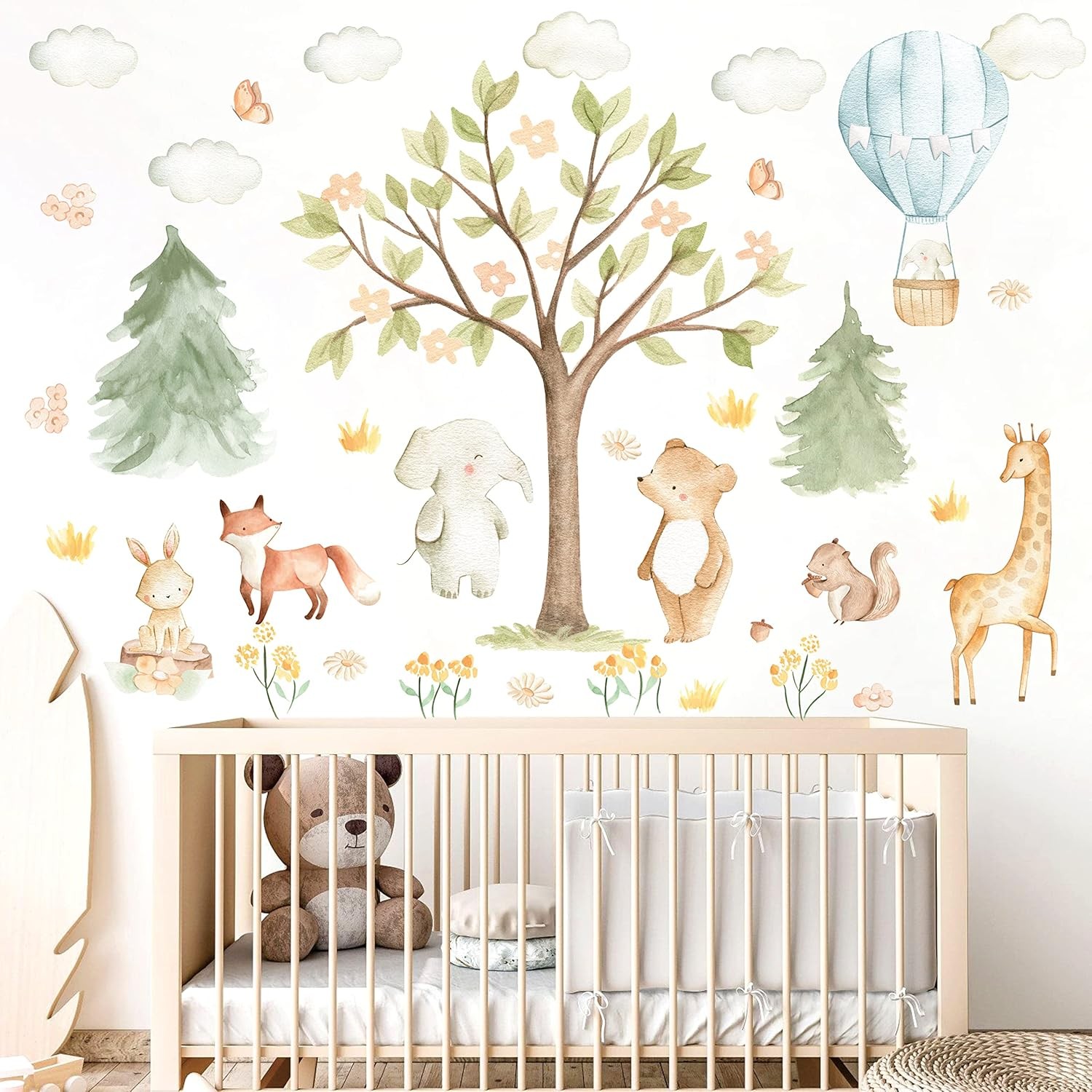 Watercolor Tree Animal Wall Stickers Forest Animals Wall Sticker Baby Room De…