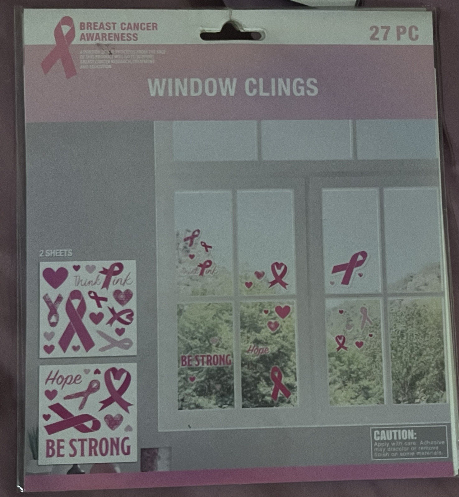 Breast Cancer Awareness Window Clings – 27 PC Set Pink Ribbon Decals Hope Strong