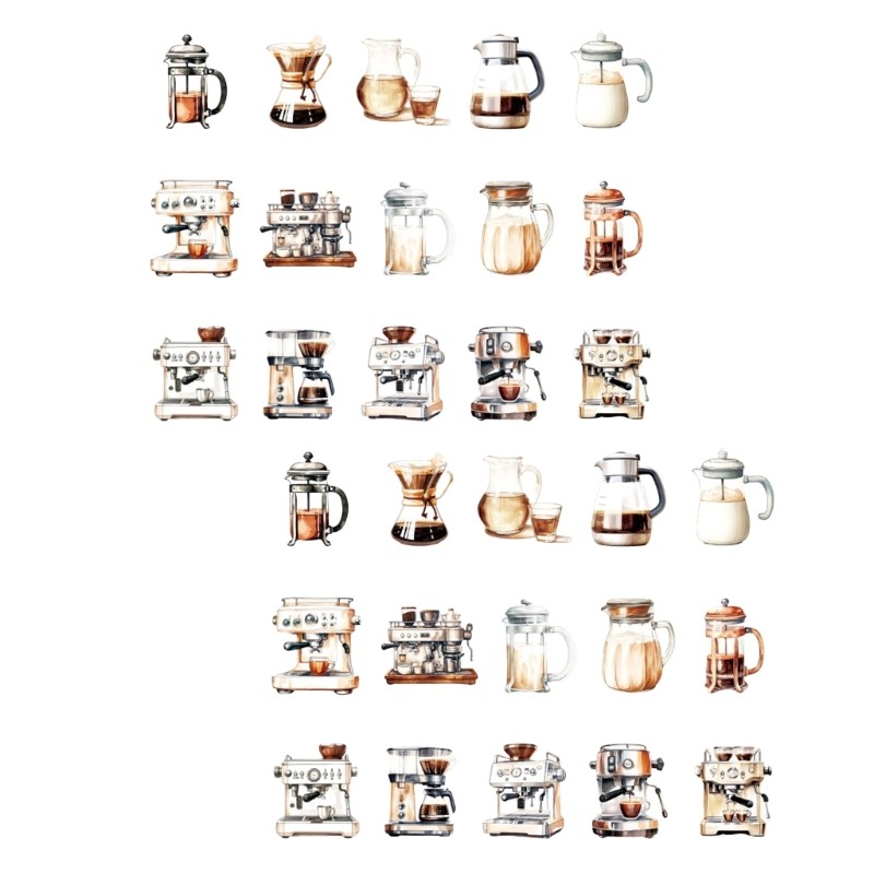 30 Sheets Adhesive Sticker Decorative Sticker Coffee Girl Character Sticker