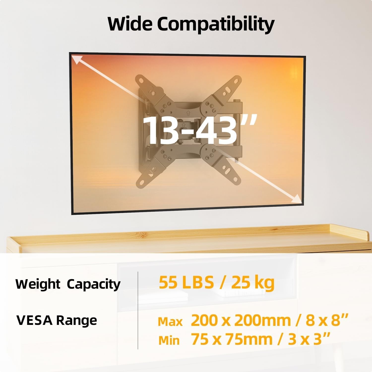32+ 40 Inch Full Motion TV Wall Mount for 13-43″ Tvs & Monitor, 360° Rotating Sm