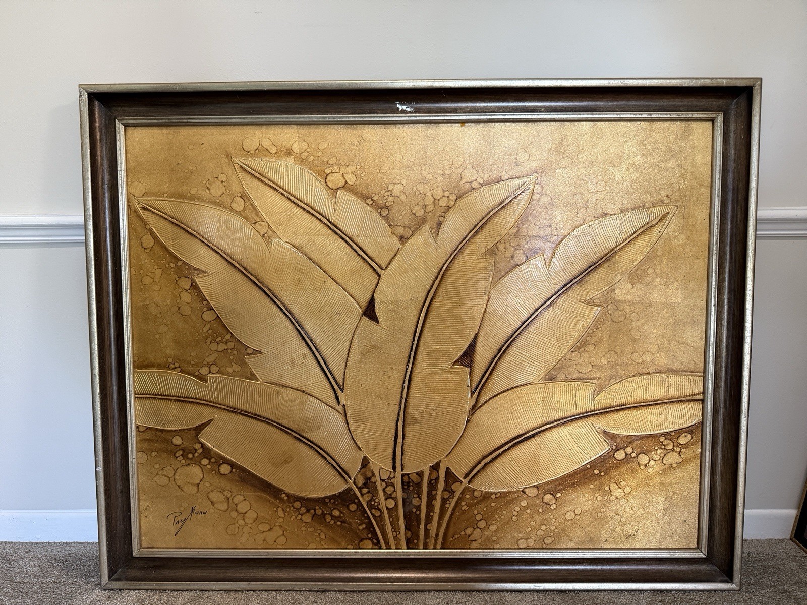 Original Oil Painting – Golden Tropical Leaves – Signed Framed with Certificate