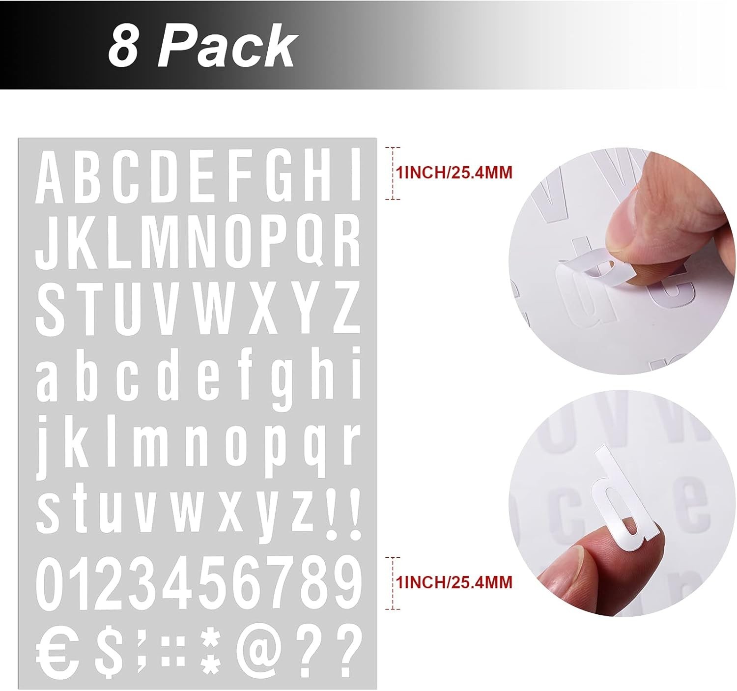8 Sheets Self-Adhesive Vinyl Letters Numbers Kit, 536 Alphanumeric Stickers