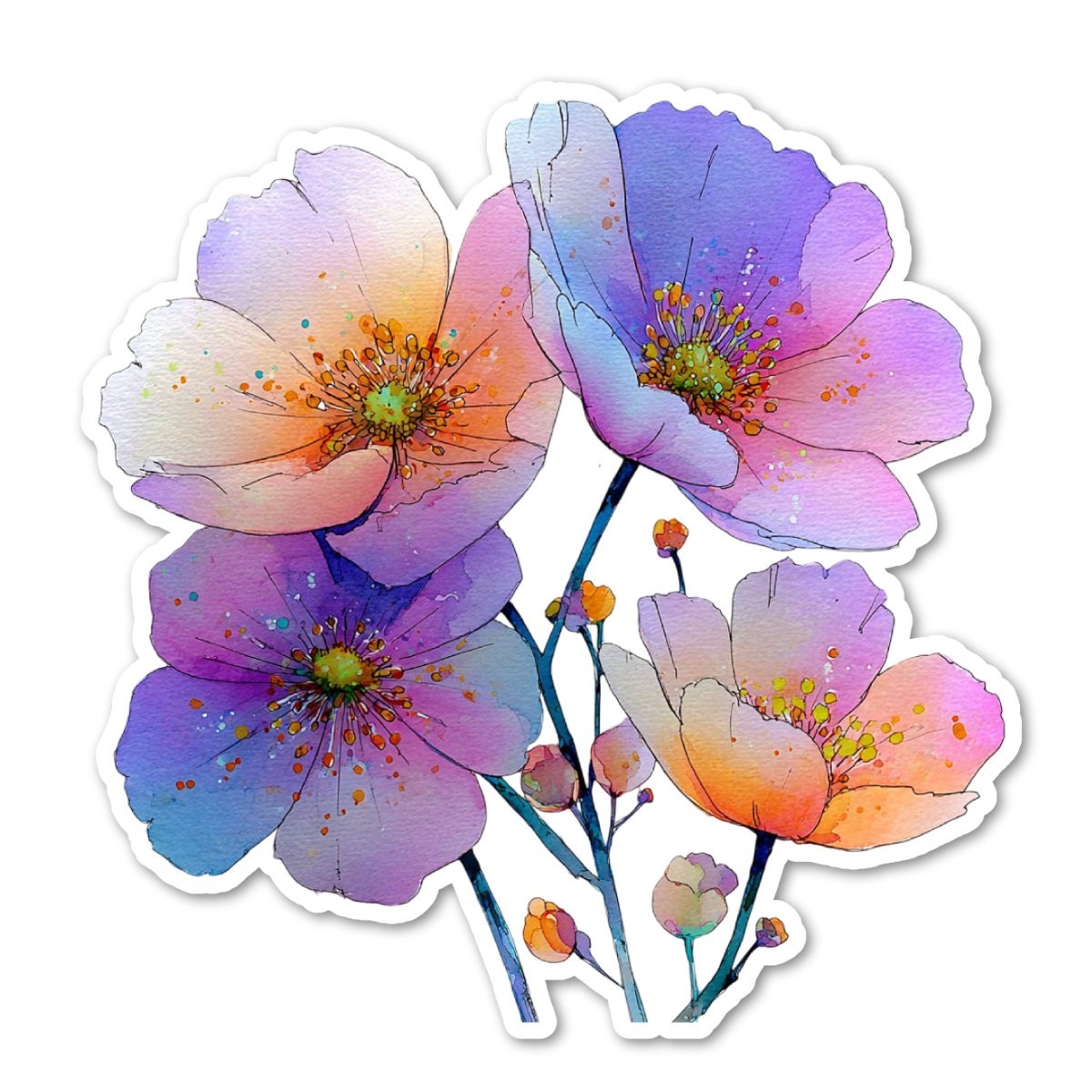 Bright Color Floral Vinyl Sticker Waterproof Laptop Water Bottle Phone Art