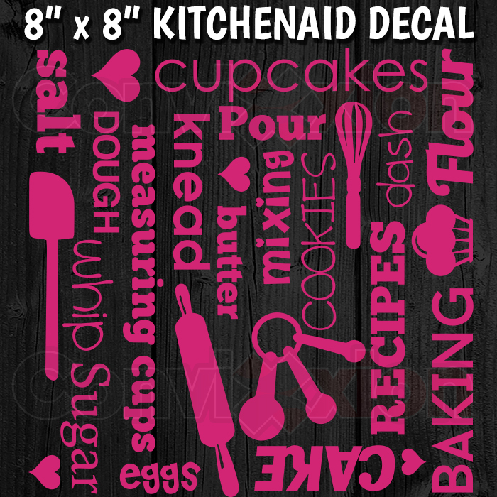 Kitchenaid Mixer Decal Wrap 8″ x 8″ Sheet Baking Subway Words Professional Vinyl