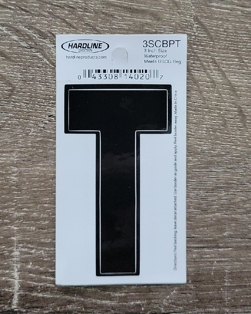 Hardline Self Adhesive Letter T Glossy Black 3″ Super Stick, Waterproof. 3SCBPT