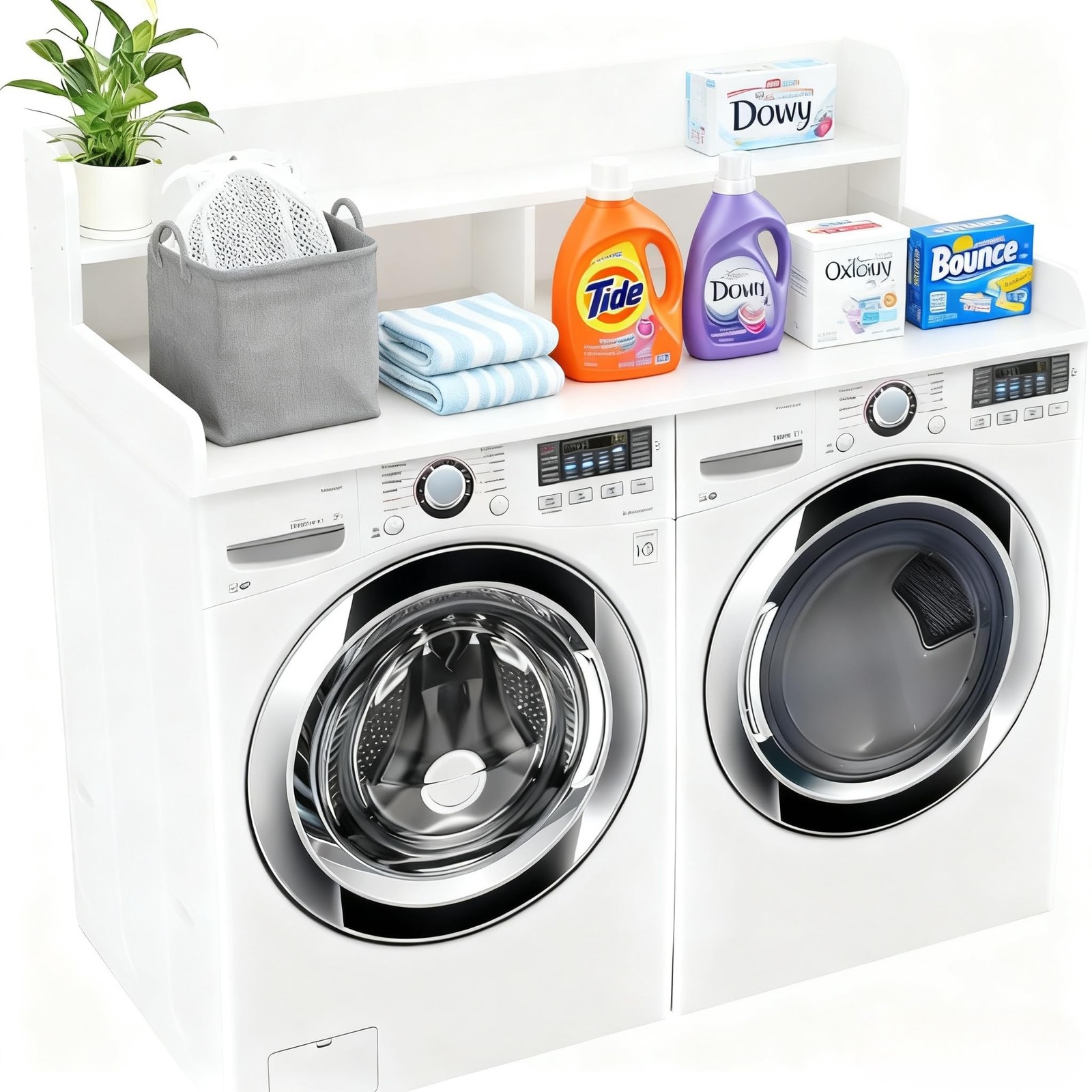 NAT Maya 2-Tier Washer and Dryer Countertop, 54″ W x 27.6″ D Laundry Room Org…