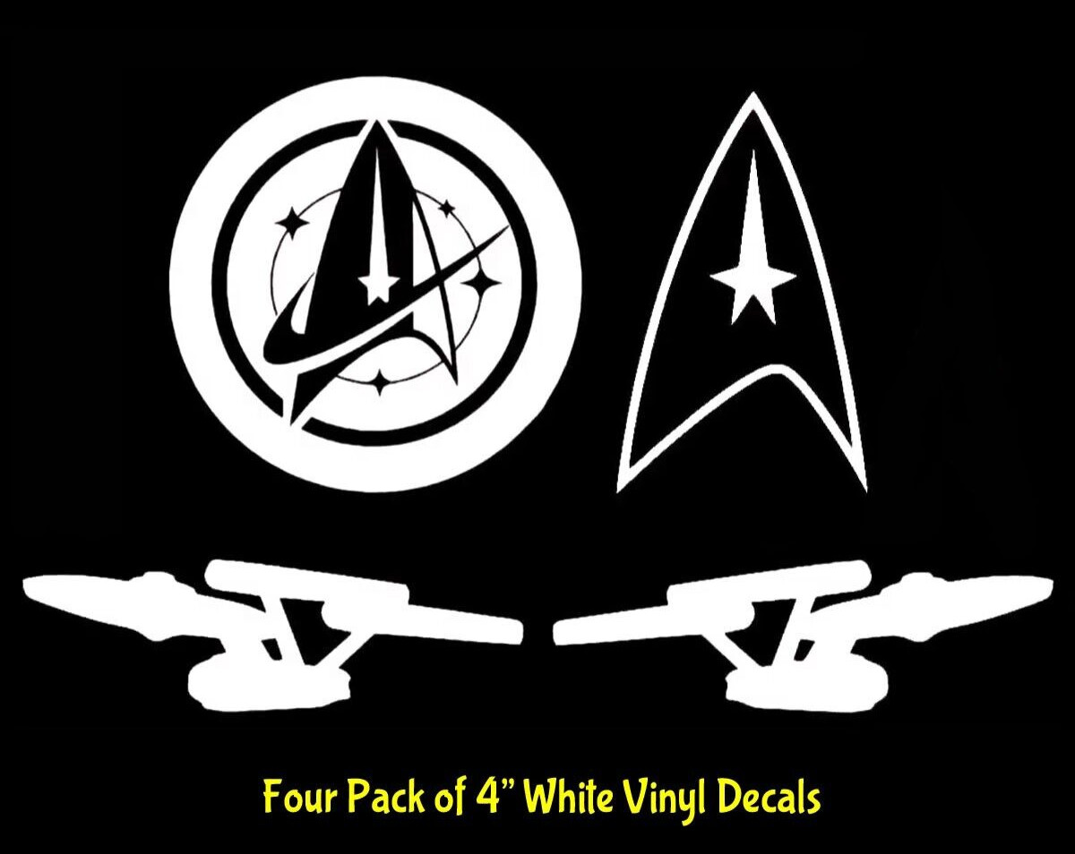 Starfleet Command Star Trek 4 Pack of 4″ White Vinyl Decals Car Tablet Window