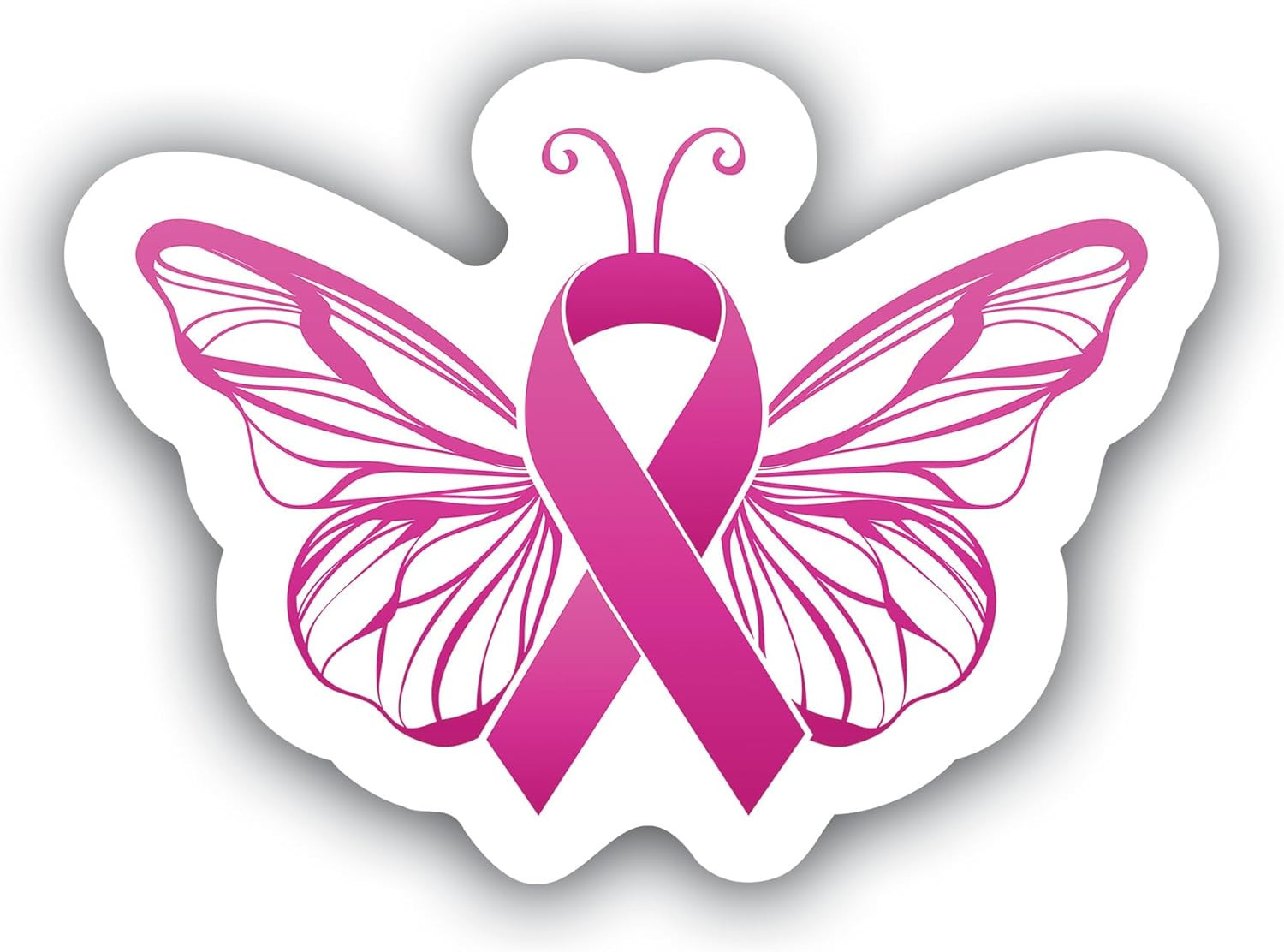 Breast Cancer Awareness Butterfly Sticker – 5 Inch Pink Ribbon Vinyl Decal for C