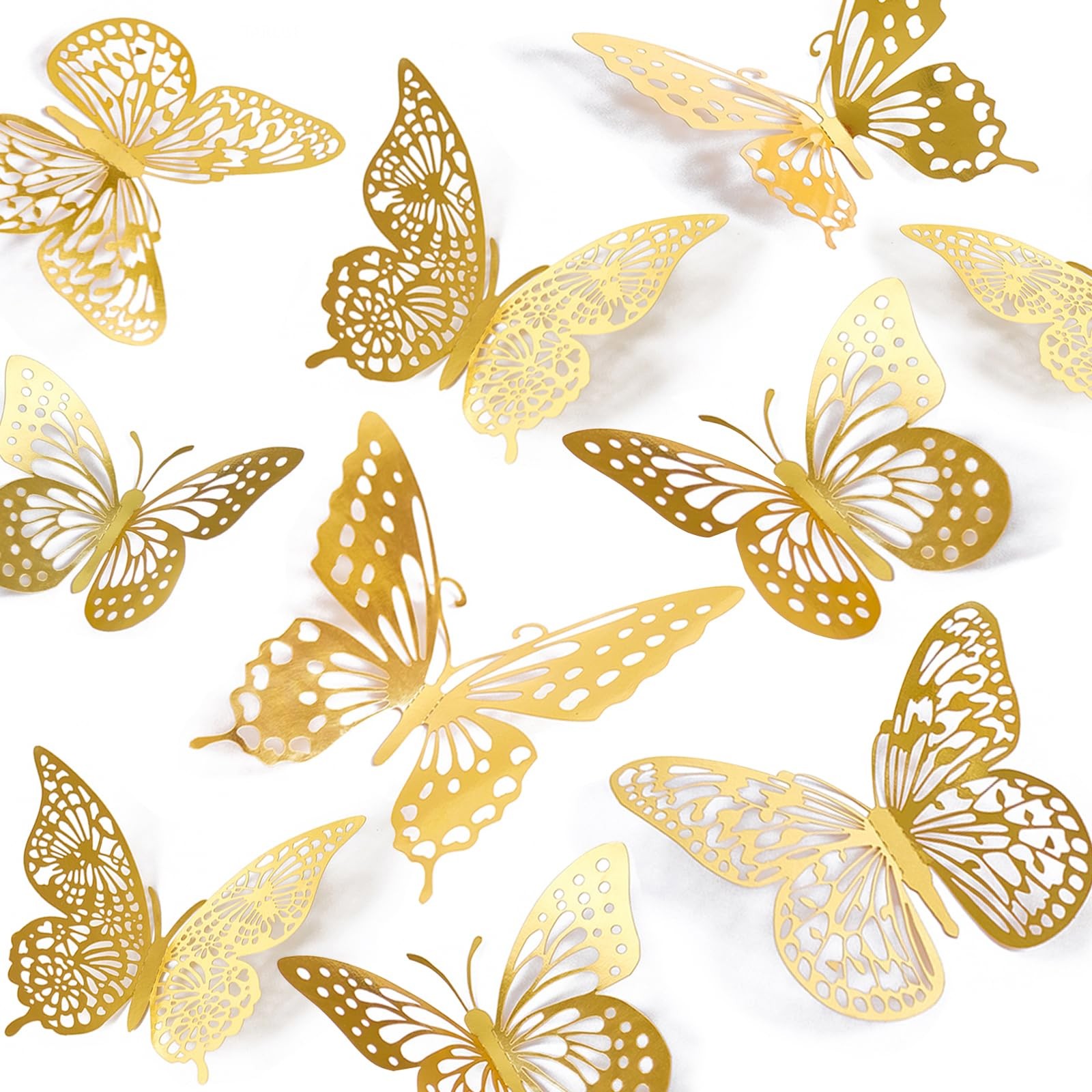 3D Butterfly Wall Decor – 48 Pcs, 4 Styles, 3 Sizes, Gold Butterfly Decorations