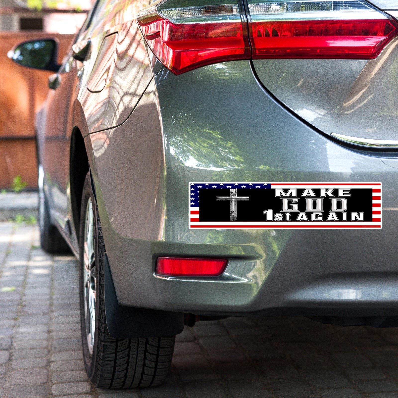 MAKE GOD 1st AGAIN American Flag Bumper sticker Christian Patriot cross decal