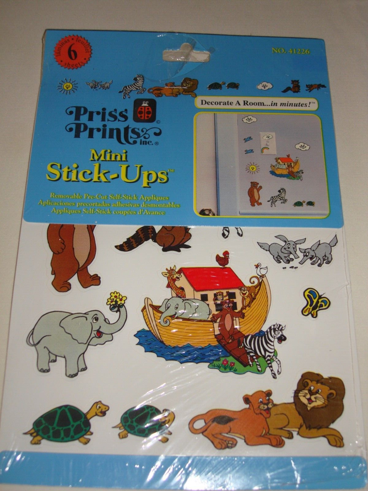 NOAH’S ARK Vintage Priss Prints, Inc. Mini Stick-Ups Removable Pre-Cut NIP