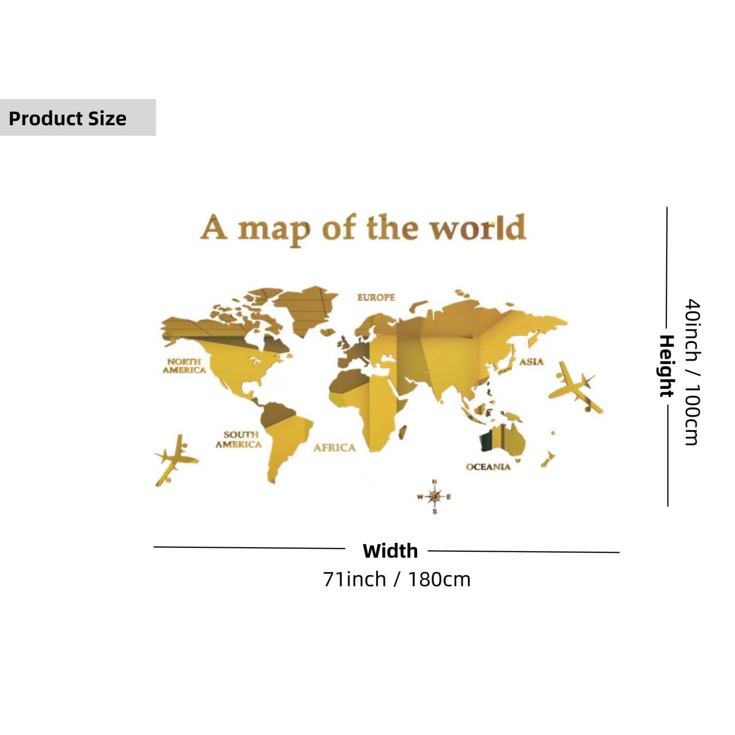 3D World Map Wall Stickers Decor Murals DIY Decal Black 71×40 inch, Acrylic O…
