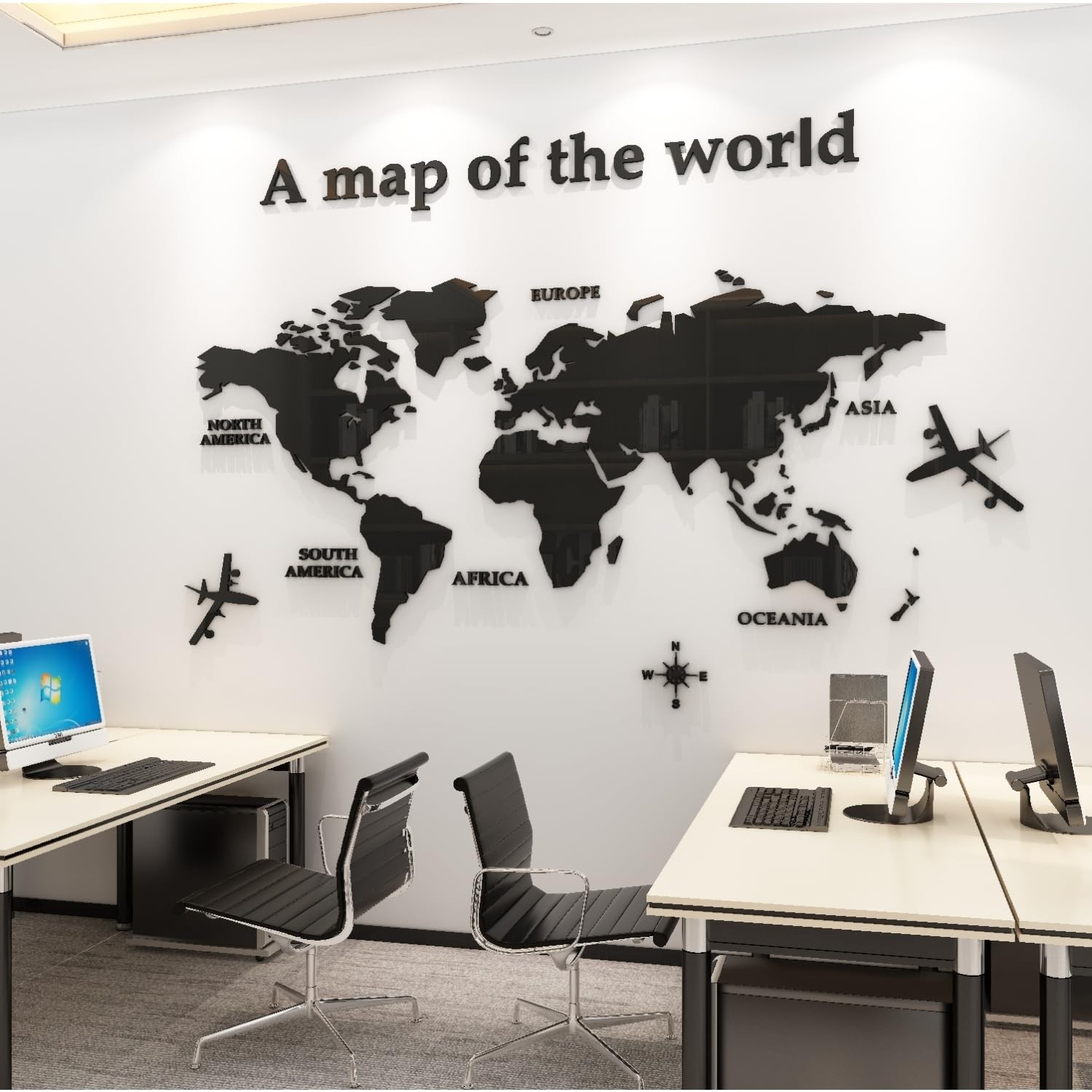 3D World Map Wall Stickers Decor Murals DIY Decal Black 71×40 inch, Acrylic O…