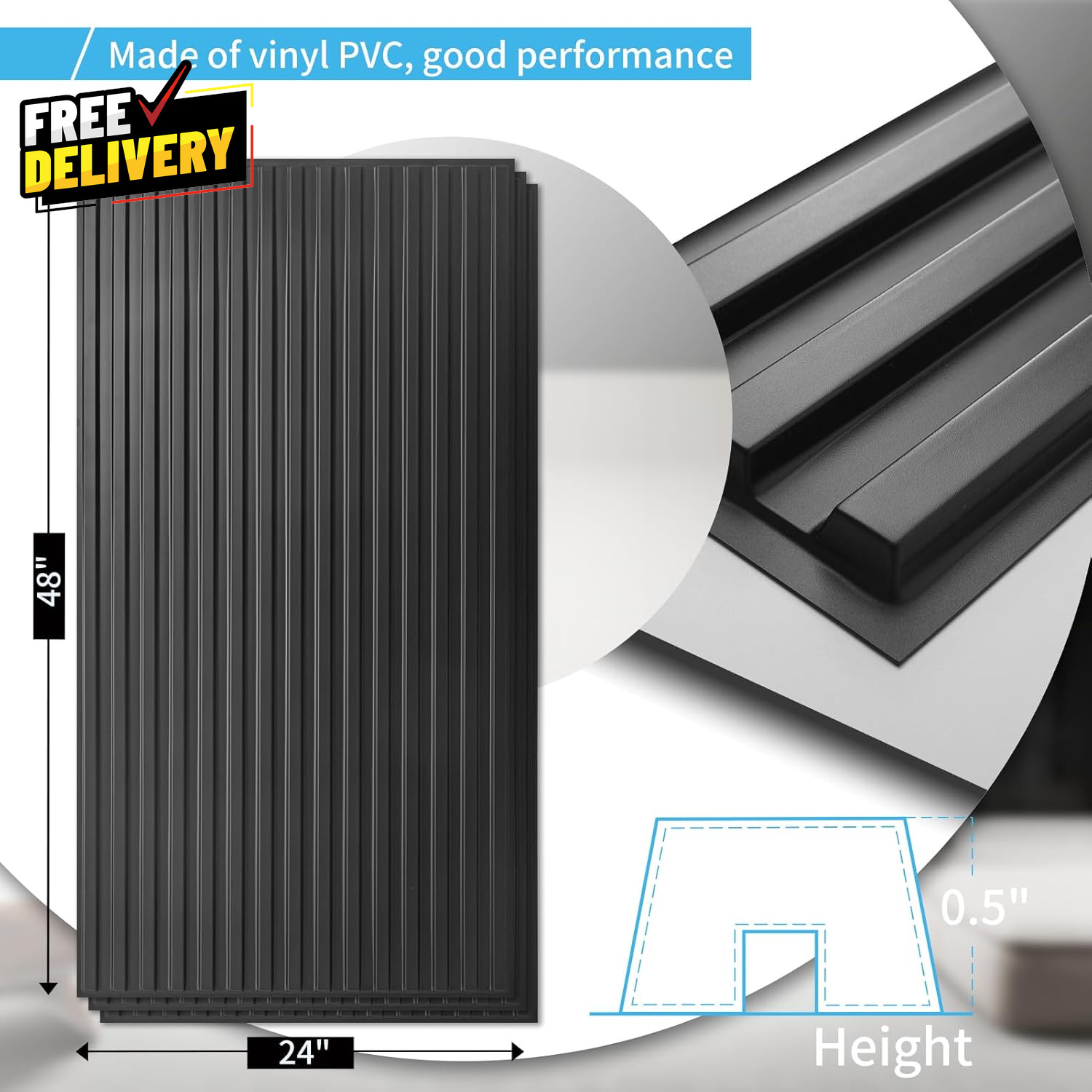 6 Pack 3D Slat Wall Panels 2x4ft PVC Decorative Ceiling Tiles Black