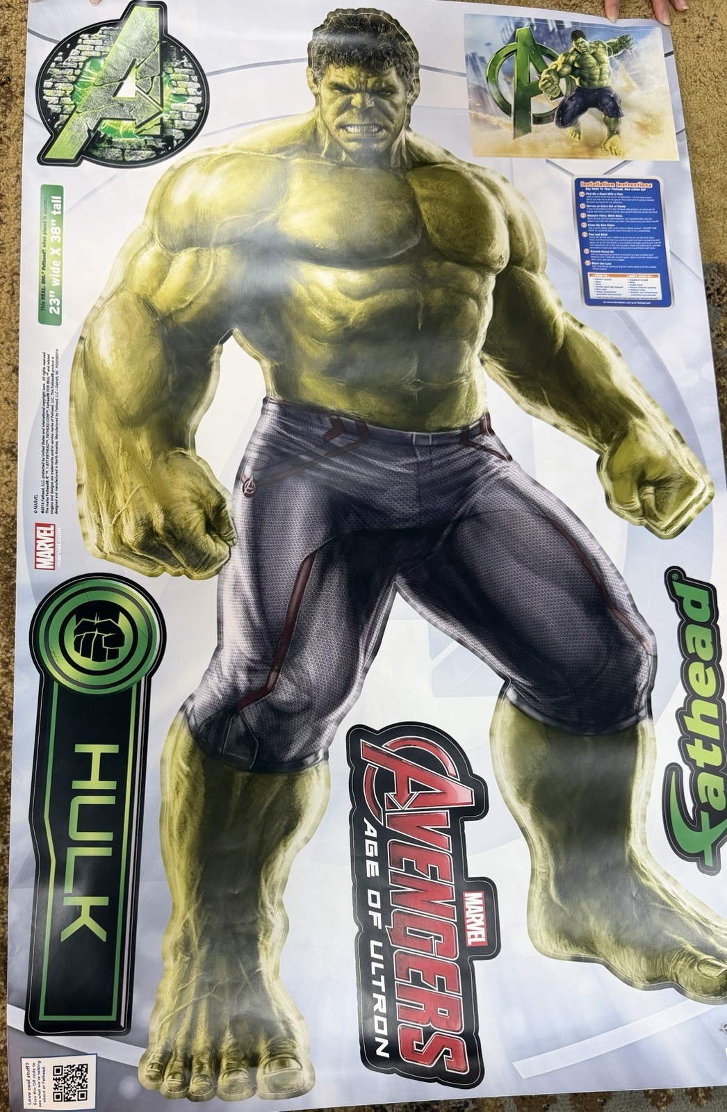 Marvel Avengers HULK Fathead Teammate Decals Age of Ultron Never Used New 40×25