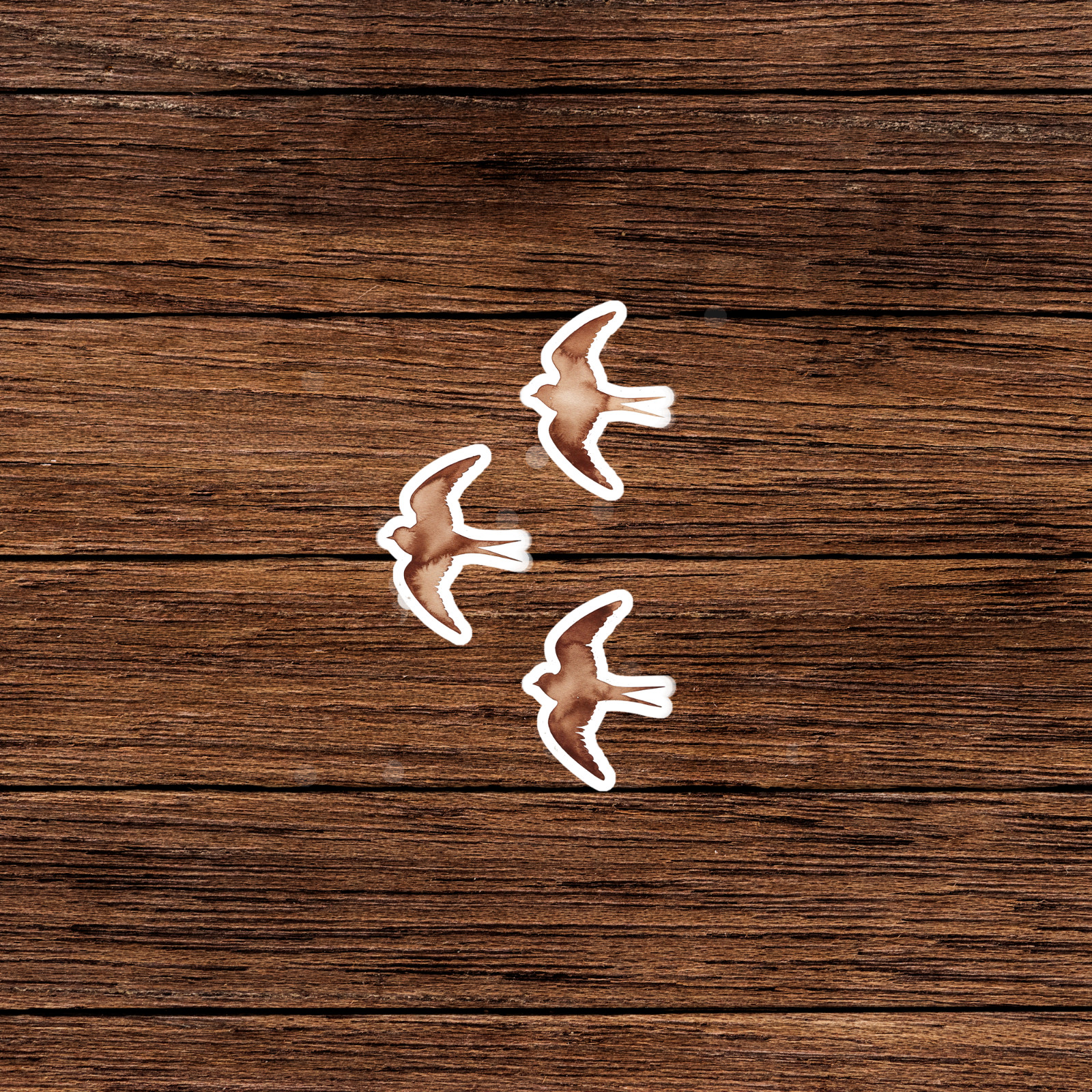 Watercolor Flying Swallows Sticker – Rustic Brown Bird Vinyl Decal for Crafts, J