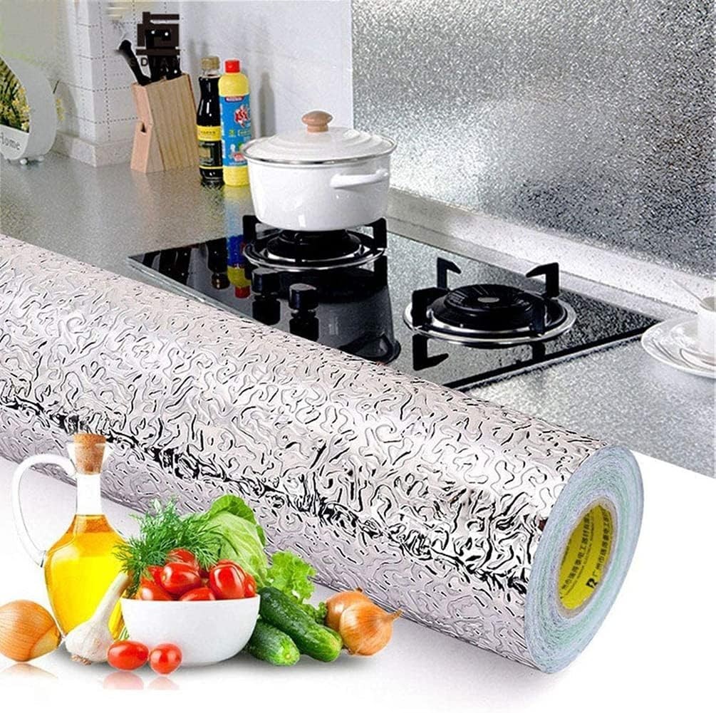 Kitchen Wallpaper Oil Proof Sticker Backsplash Aluminum Foil Self-Adhesive Pa…