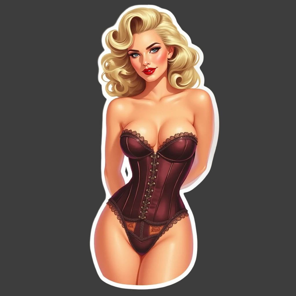 Pinup girl sticker vinyl decal blonde lingerie corset retro classic cleavage