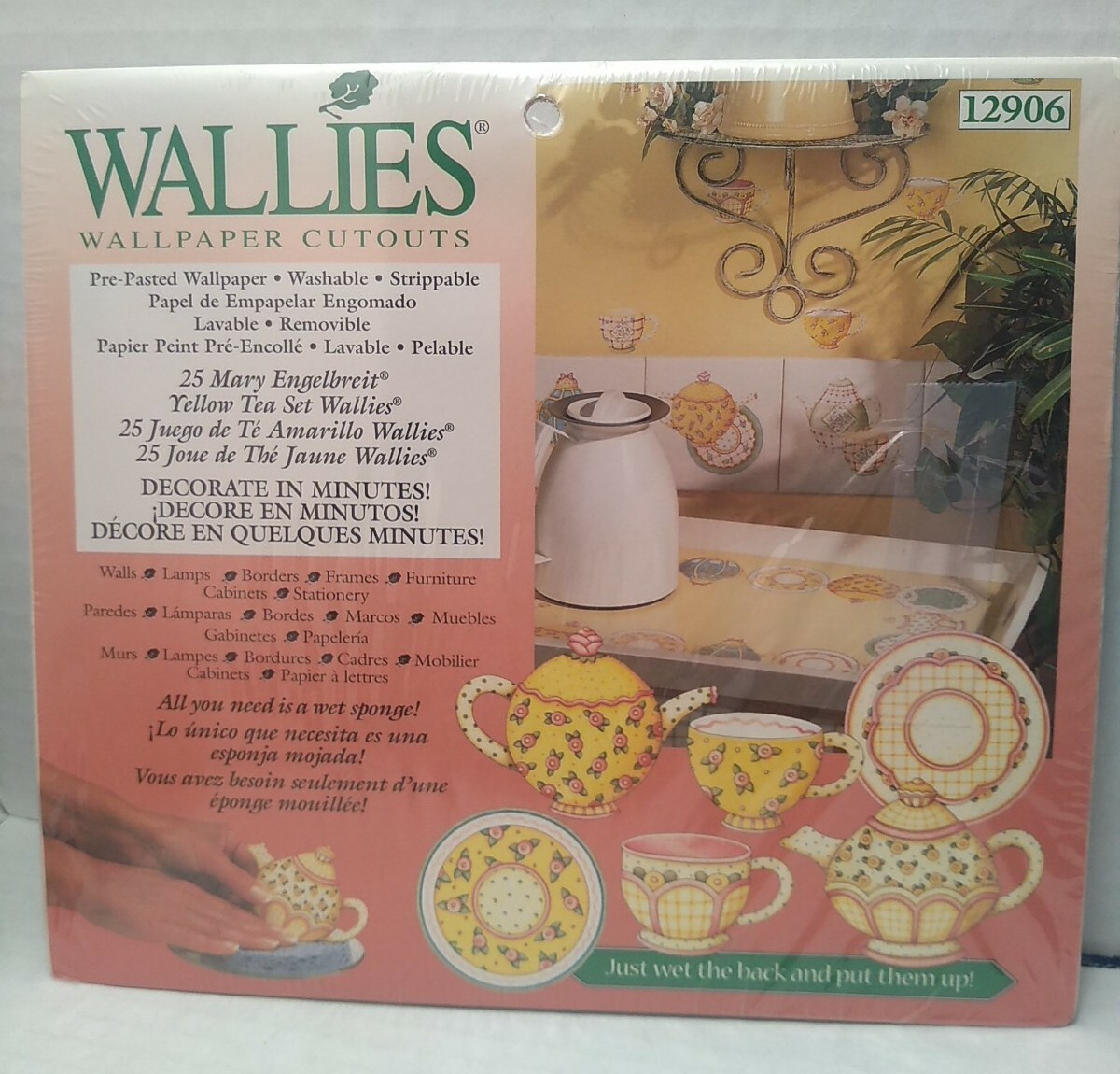 25 Mary Engelbreit Wallies Yellow Teapot Tea Cup Pink Floral Wallpaper Cutouts