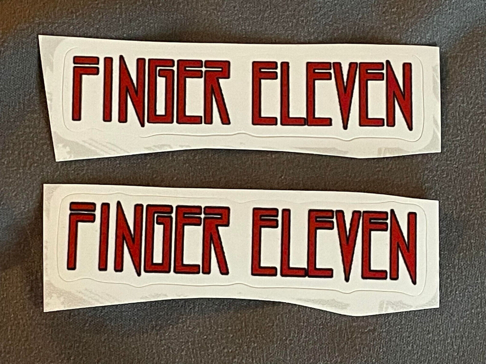 Lot (2) FINGER ELEVEN 5/8″ x 2 7/8″ Band Logo STICKERS Red FAST! FREE SHIP!