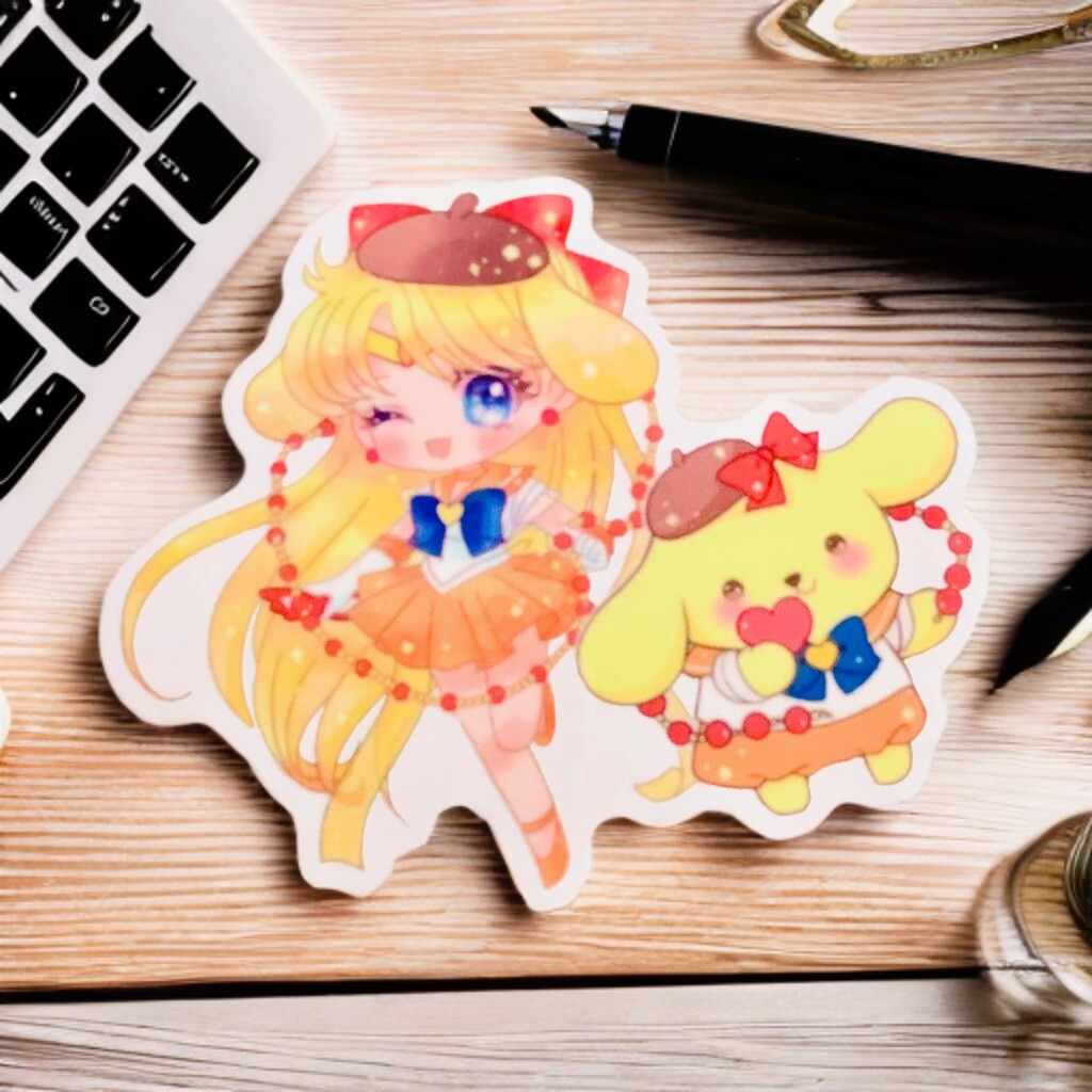 Sailor Venus x Pompompurin Sticker Decal, 3.5” Clear Moon Sanrio Hello Kitty