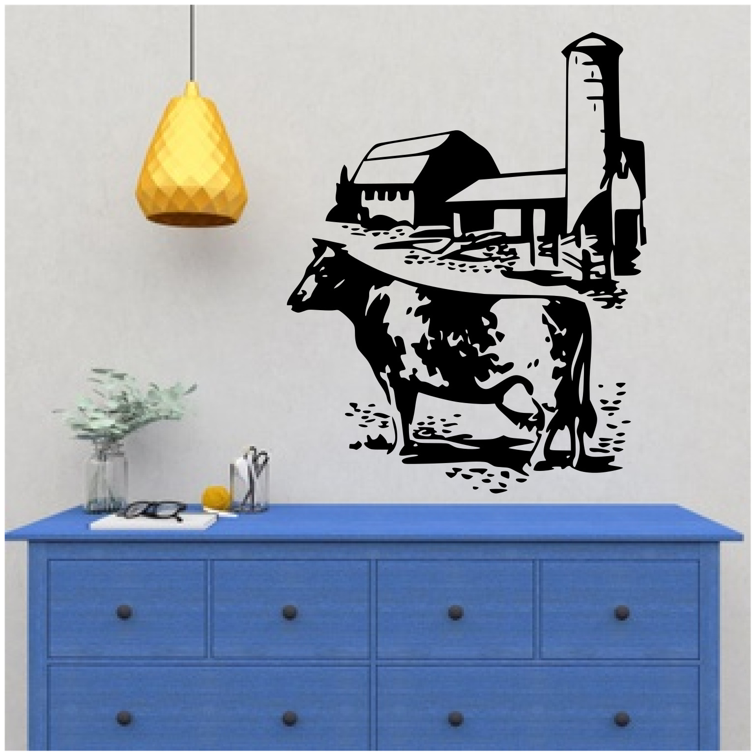 COW BARN FARM SCENE COUNTRY PRIMITIVE WALL ART VINYL DECAL LARGE 28×36″