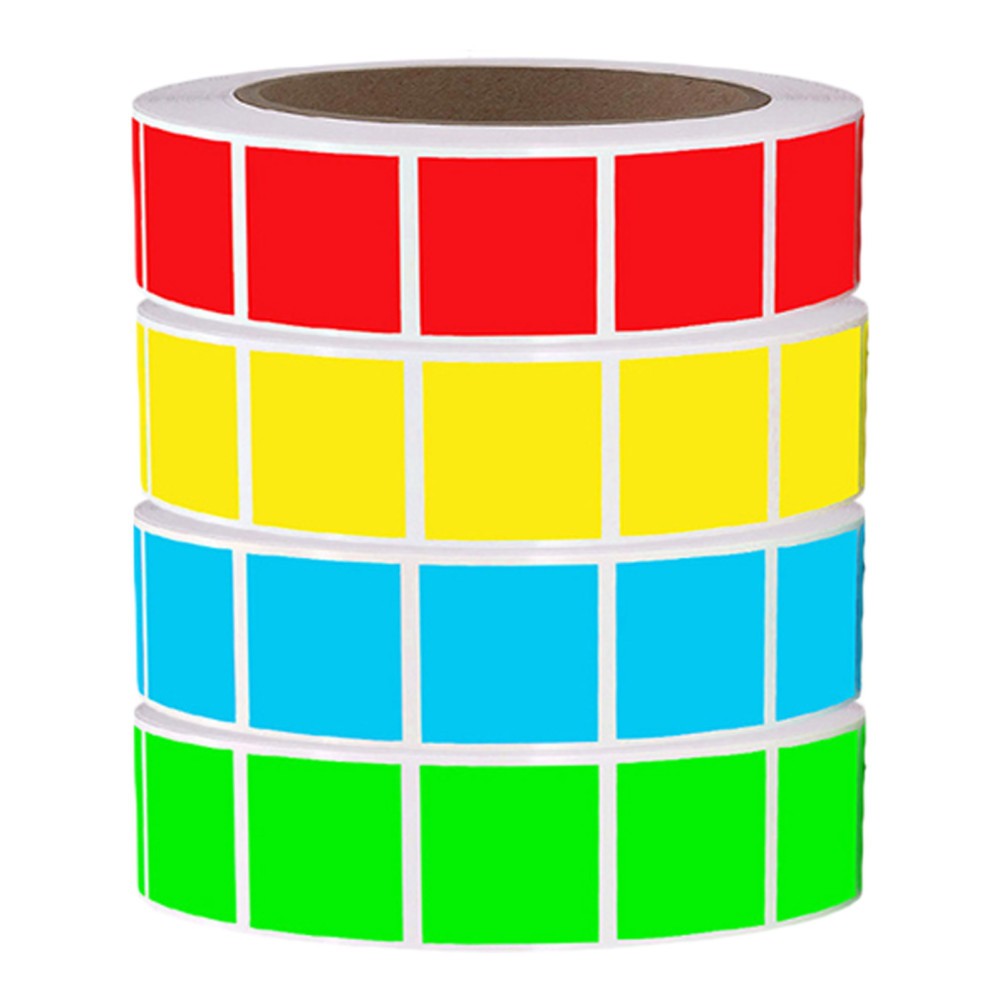 4 Rolls Colored Self Adhesive Labels: 1 X 1 Inch Removable Square Color Coding