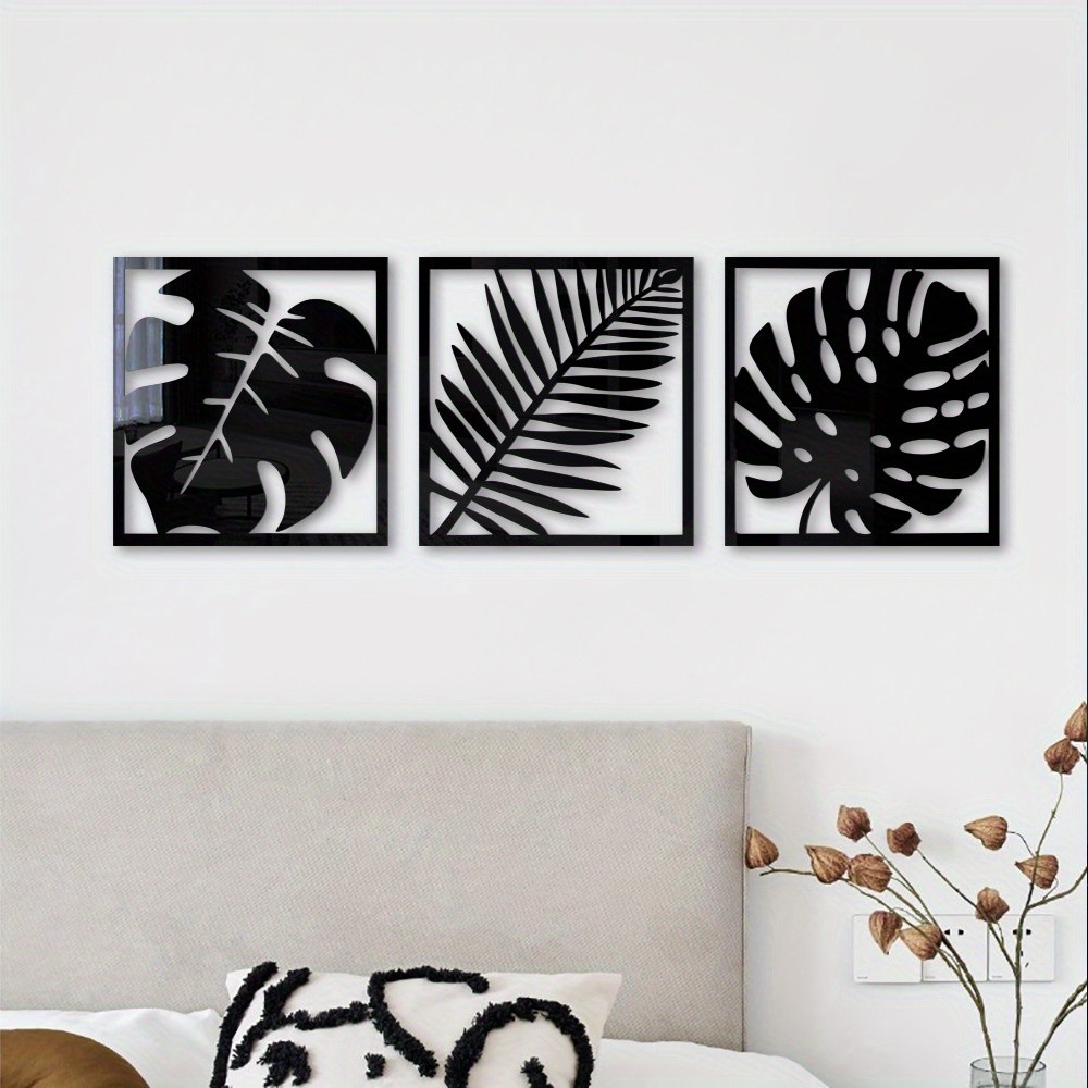 Tropical Foliage Square Mirror Wall Decals 3Pcs Household Wall Art Decoration