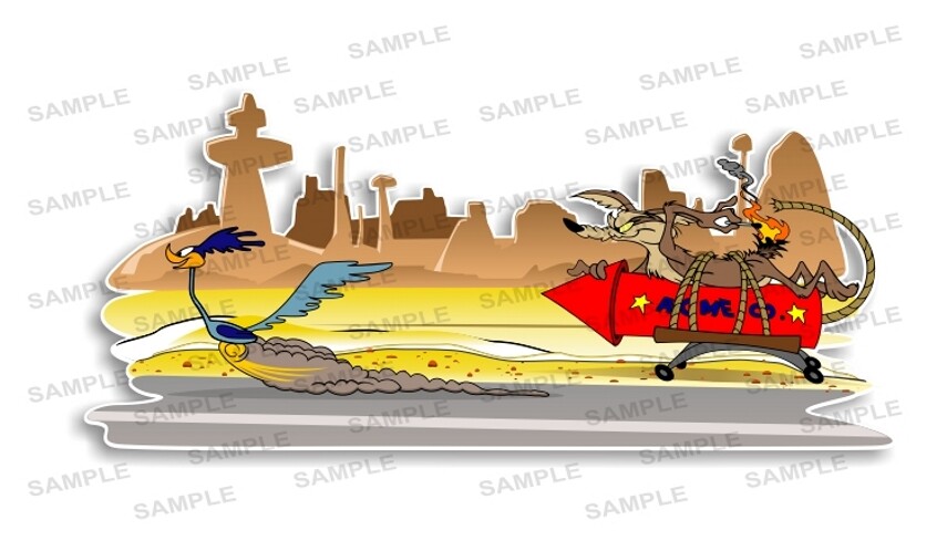 Wile E Coyote Rocket After Roadrunner Large Size Precision Cut Decal