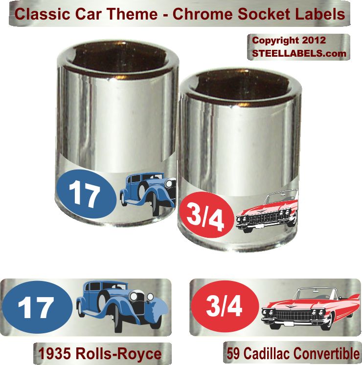 CLASSIC CAR Limited Edition Chrome Foil Socket Label Set, “Easy Read” 90 Pieces