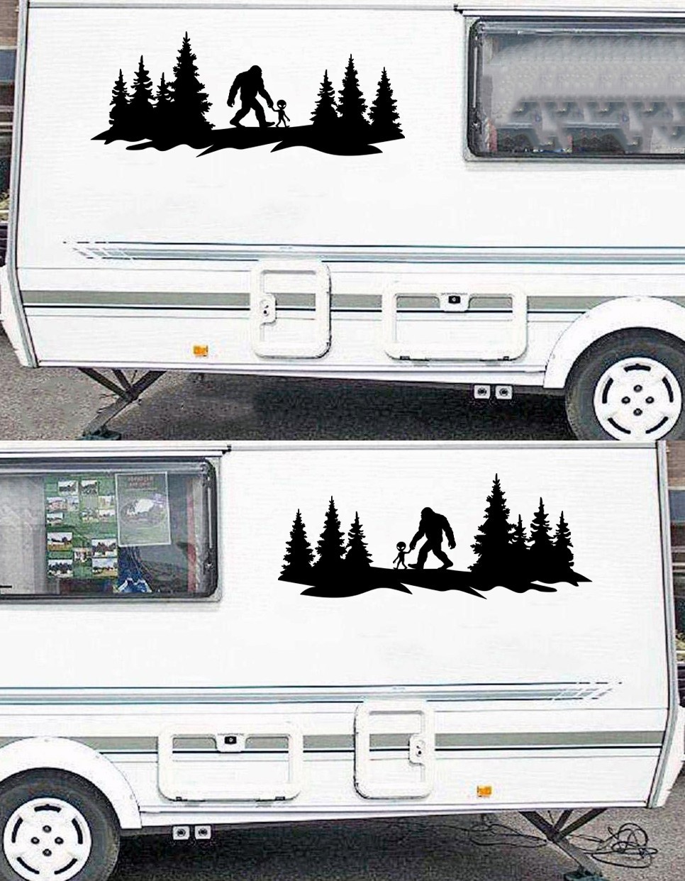 Bigfoot and Alien Walking in Forest Vinyl Decal | Sasquatch Sticker | Cryptid