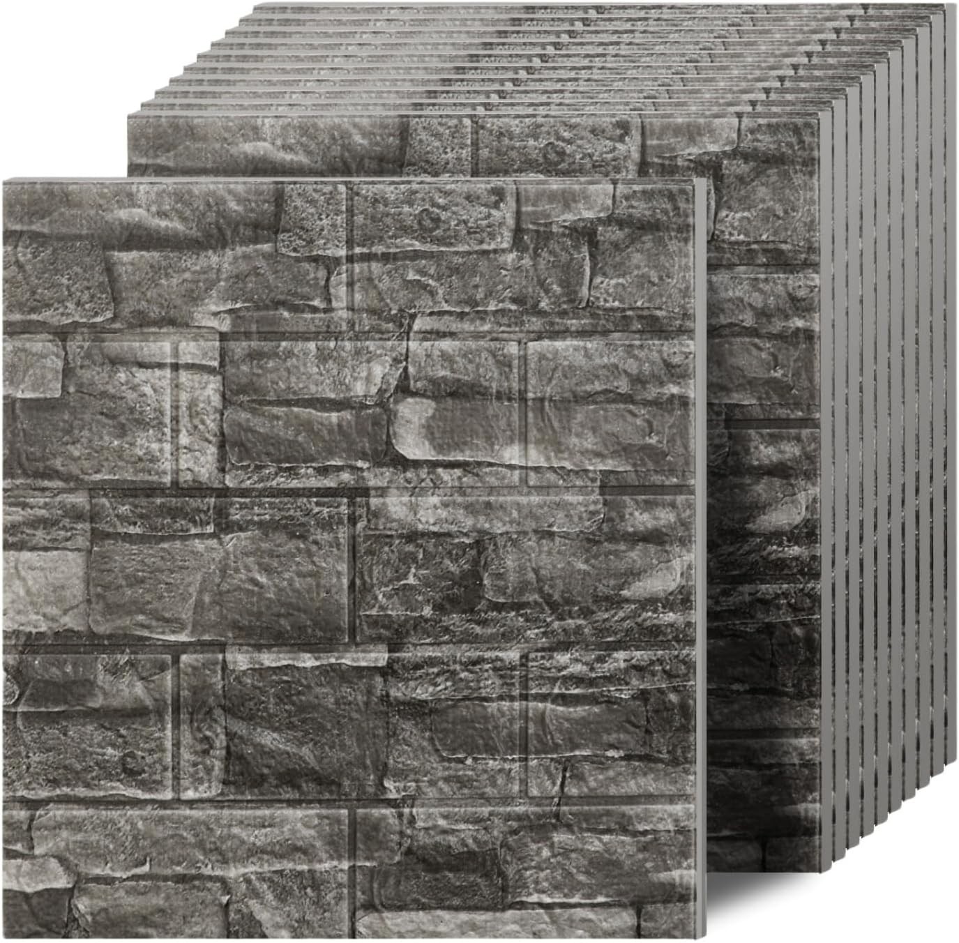 Peel and Stick 3D Wall Panels in Black Grey Stone for Home Decoration