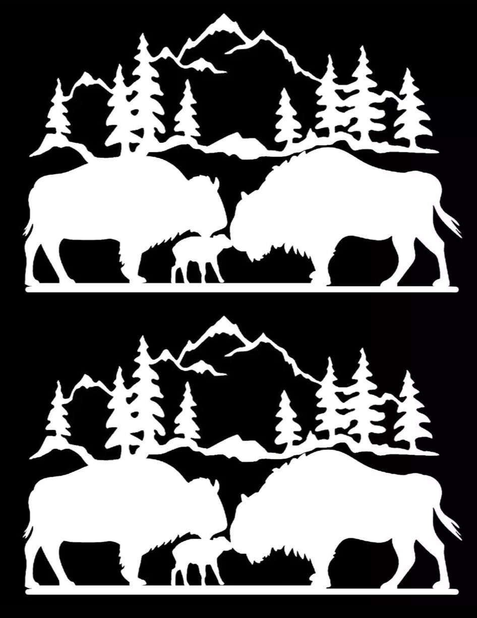 Bison Family landscape Two 6″ White Vinyl Decals Car Truck Window Laptop Tablet