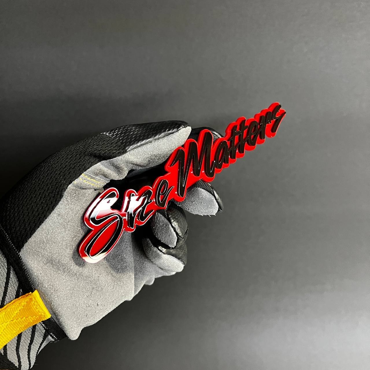 1x “SIZE MATTERS” Custom Text 3D Acrylic Car Emblem Badge Multicolor Laser Cut