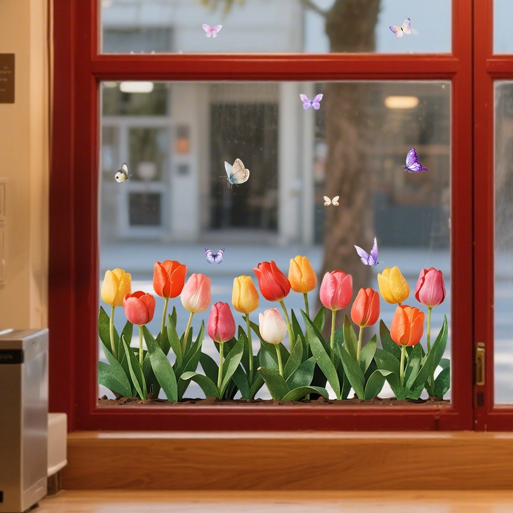 For Spring Tulip Cling Decal – Repositionable Waterproof Window Decoration