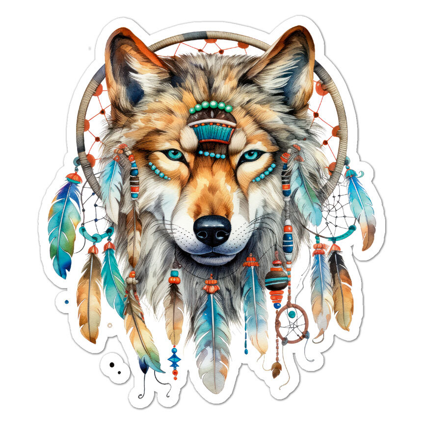 Wolf Dream Catcher, Vinyl Decal Sticker, Indoor Outdoor, 3 Sizes, #9438