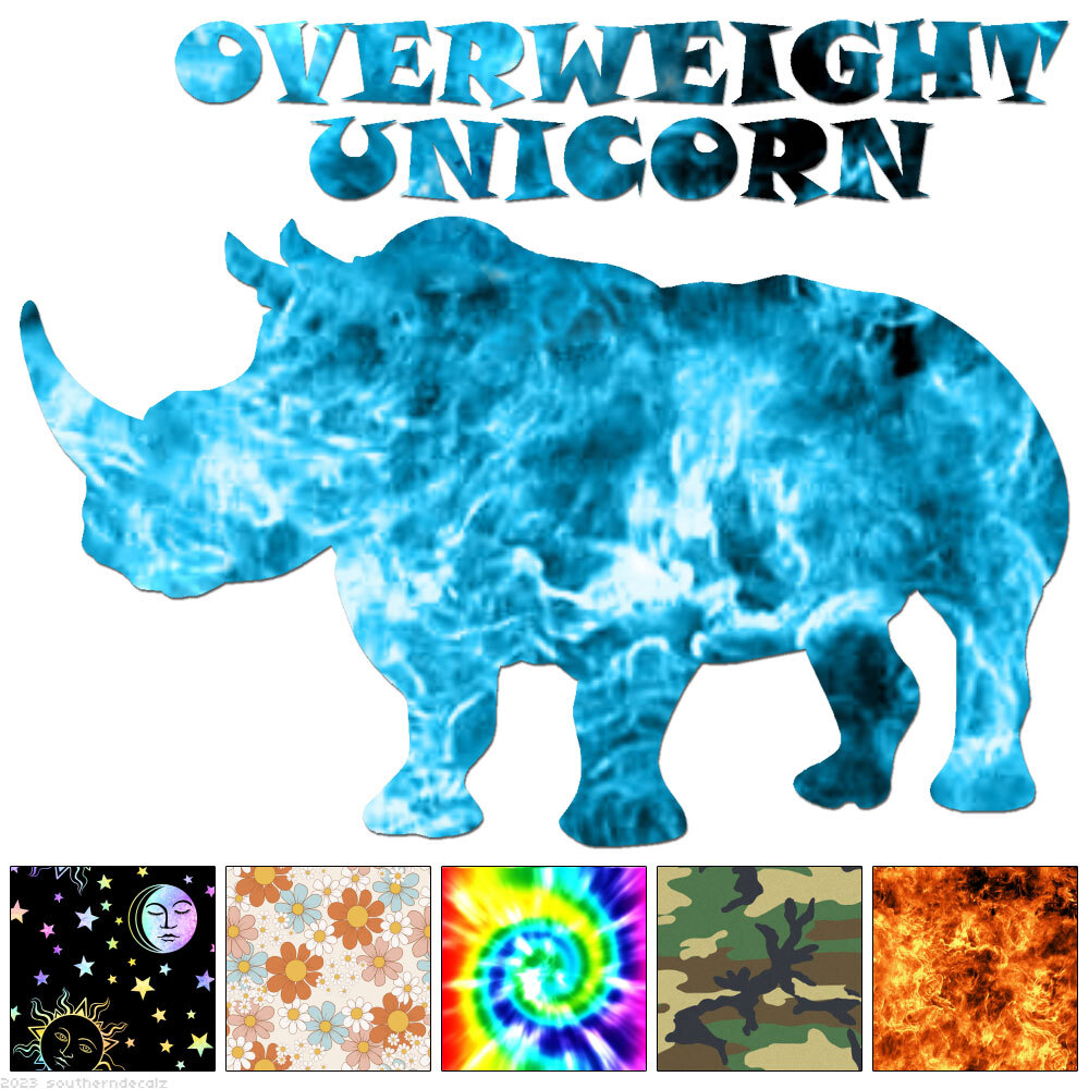 Overweight Unicorn Rhino – Decal Sticker – Multiple Patterns & Sizes – ebn6403