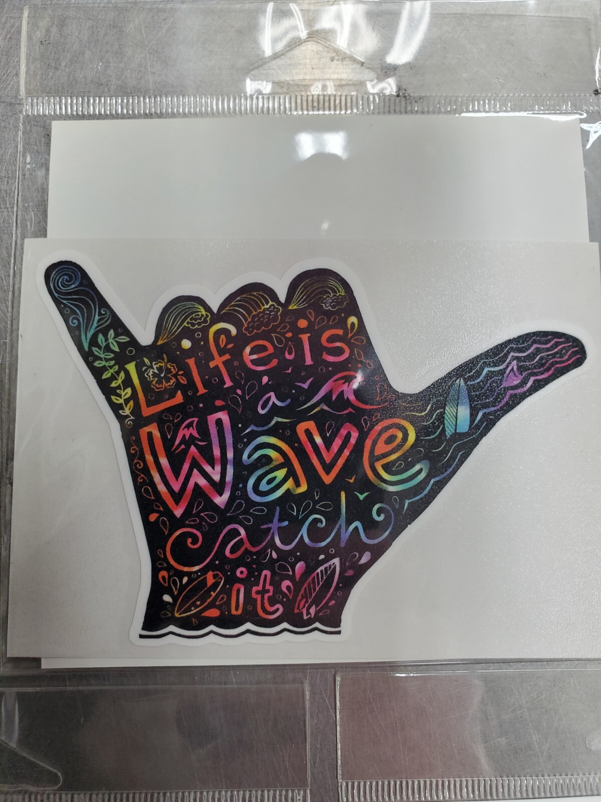“Life is a Wave Catch It” Hang Loose Vinyl Decal Sticker 4.5″ x 3″ Choose Style