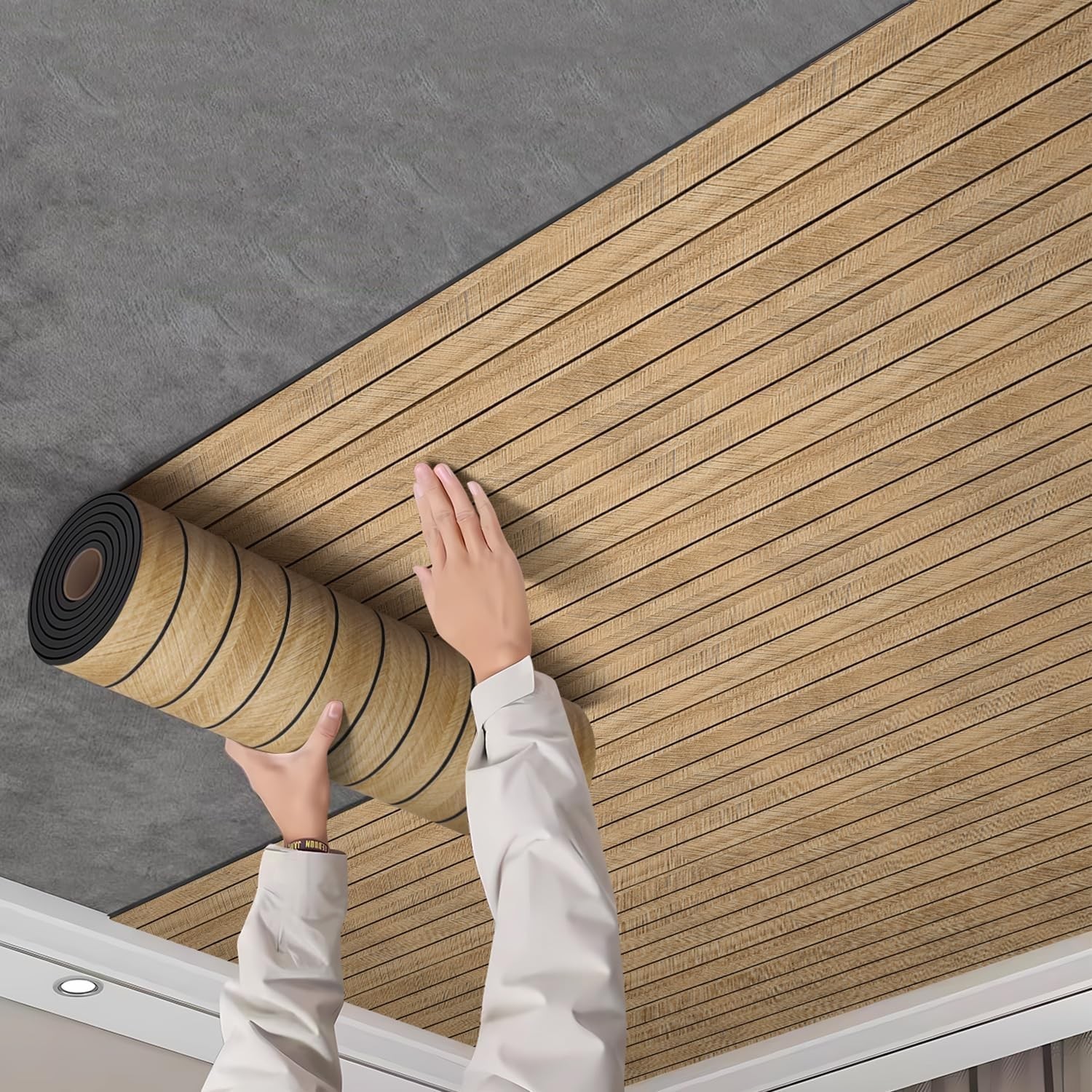 Wood Grain Slat 3D Wall Panel -15.75″x118″Soundproof Self-Adhesive Wall Stick…