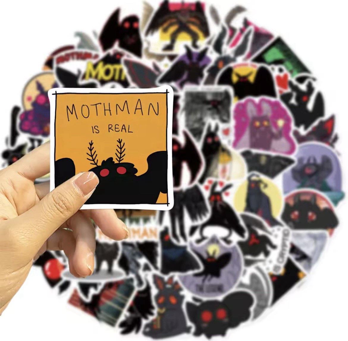Mothman Cryptid Cartoon Style Stickers 50pk Mothman Fun Cryptids FREE SHIPPING