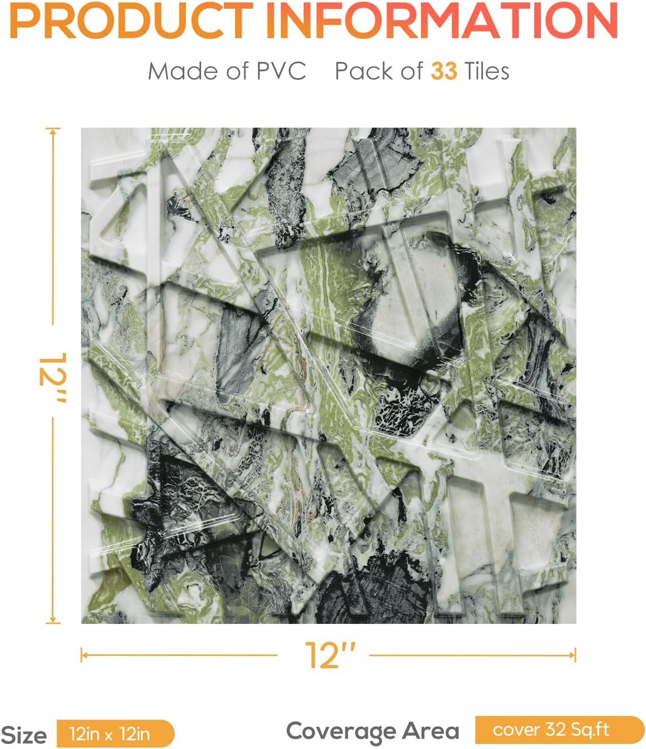 Transform Your Space with 33 Decorative 3D Wall Panels, 12”x12” Marble Style