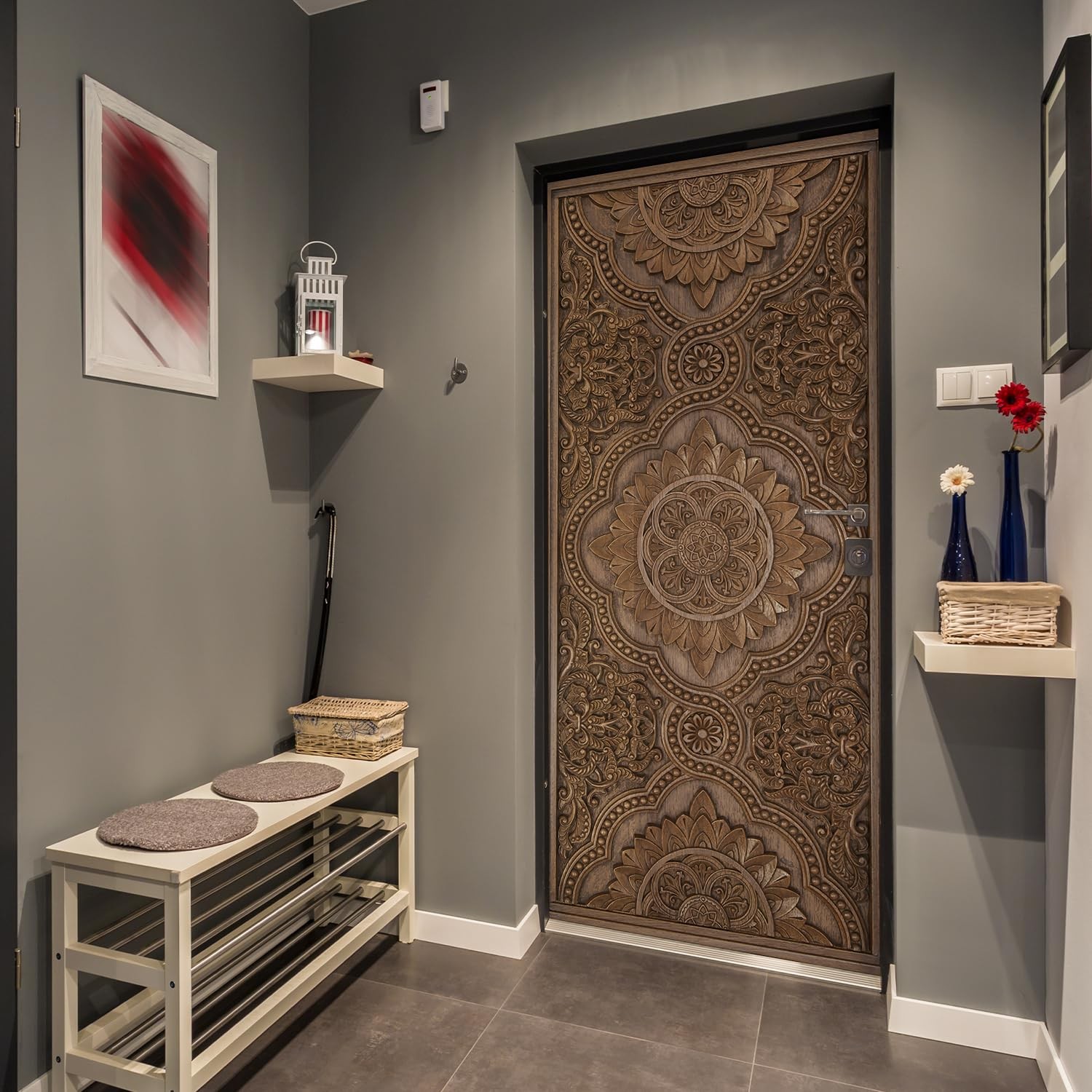 Alwayspon 30×78.7inch Wood Carving Self-Adhesive Door Stickers Murals Decals,…