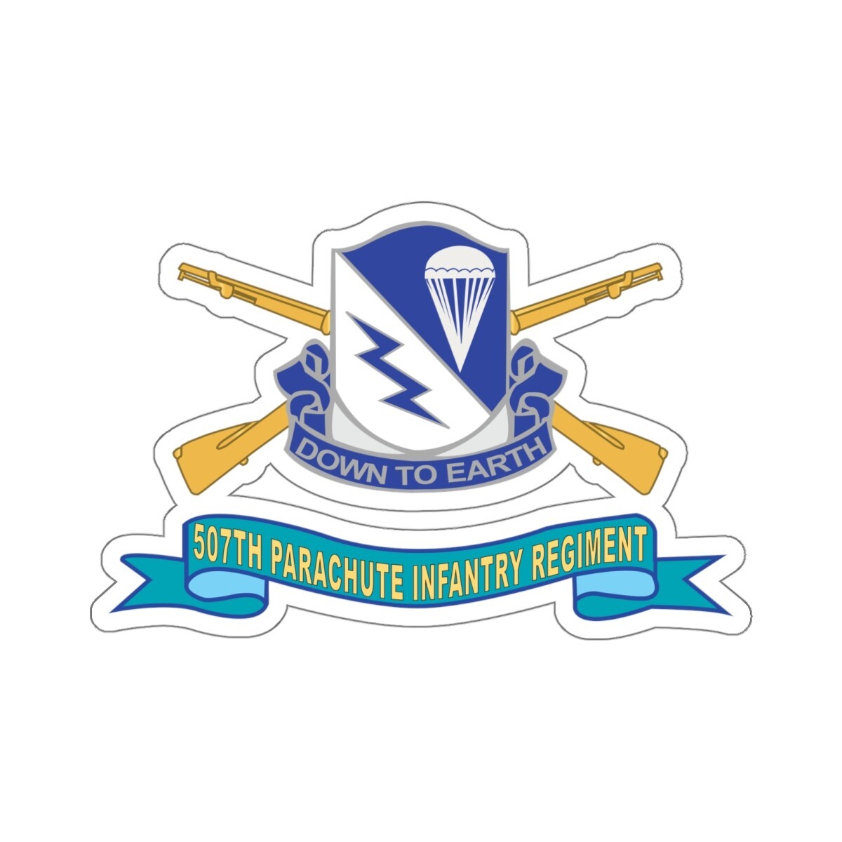Kiss-Cut Stickers- 507th Parachute Infantry Regiment – DUI w Br – Ribbon