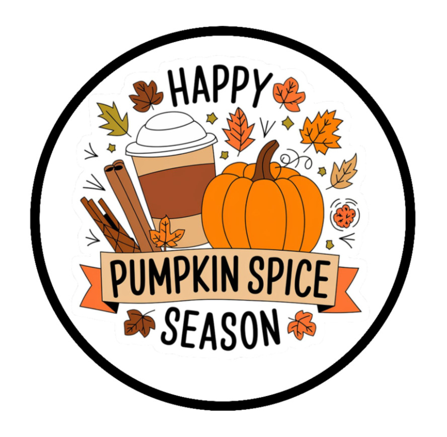 Fall – (Happy Pumpkin Spice) 4″ Decal Sticker Decorations Bags Tins Jars Cups 25