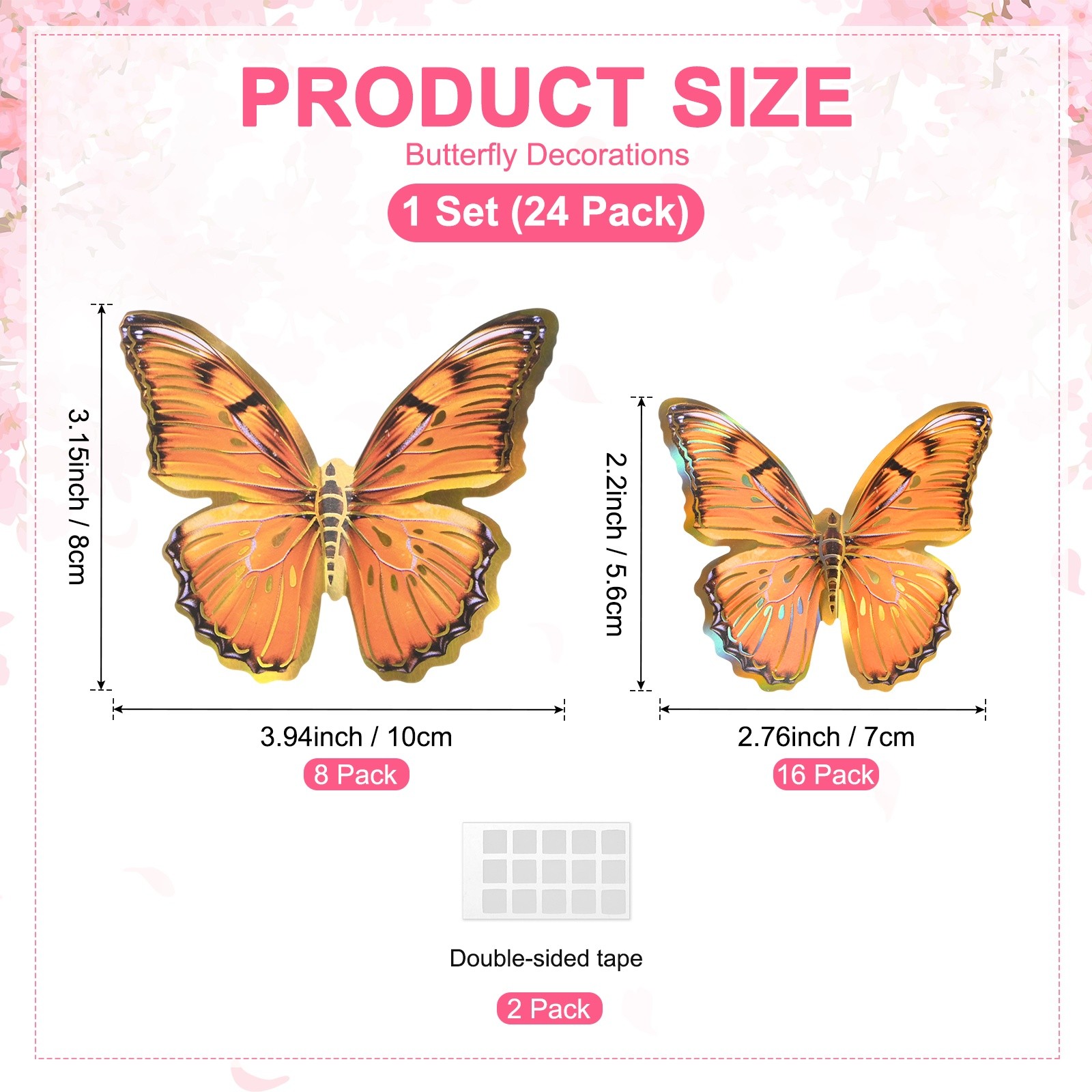 “24 Pack Butterflies Wall Decor, 3D Butterfly Stickers [Orange, 2 Sizes]”